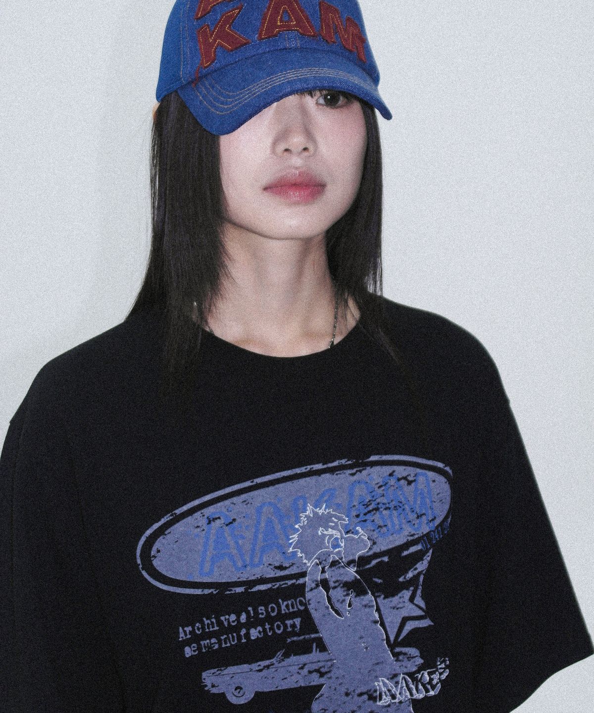 아캄(AAKAM) Cracked VTG Printed Half Top (Black)