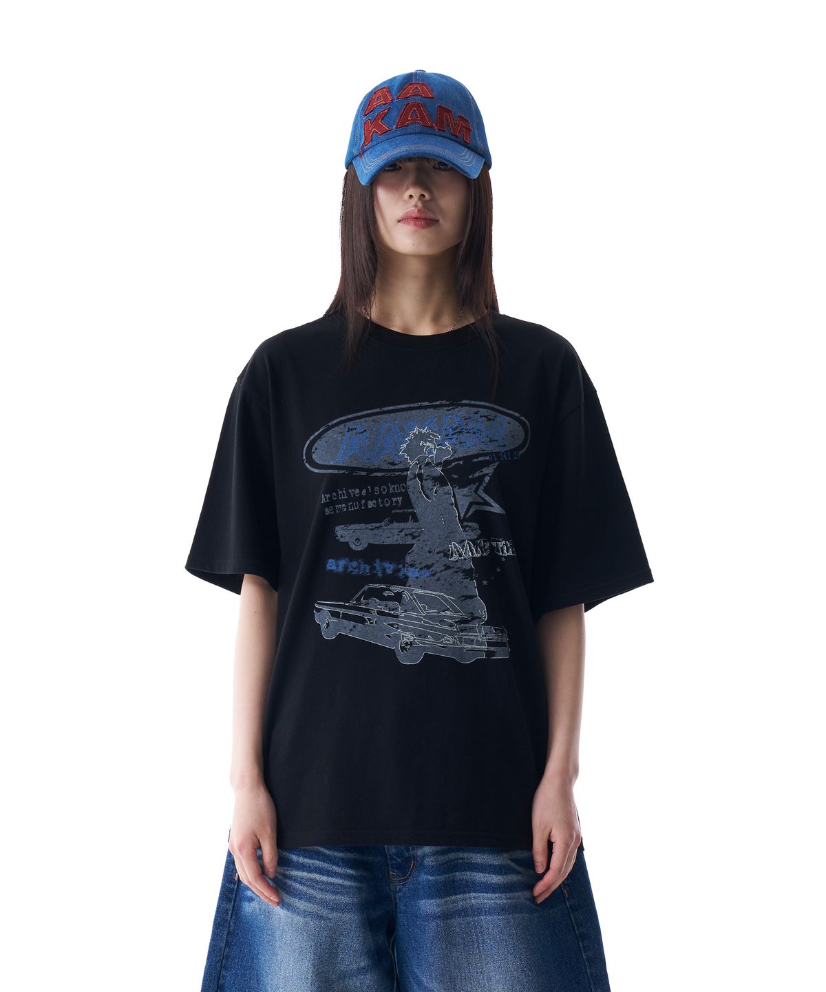 아캄(AAKAM) Cracked VTG Printed Half Top (Black)