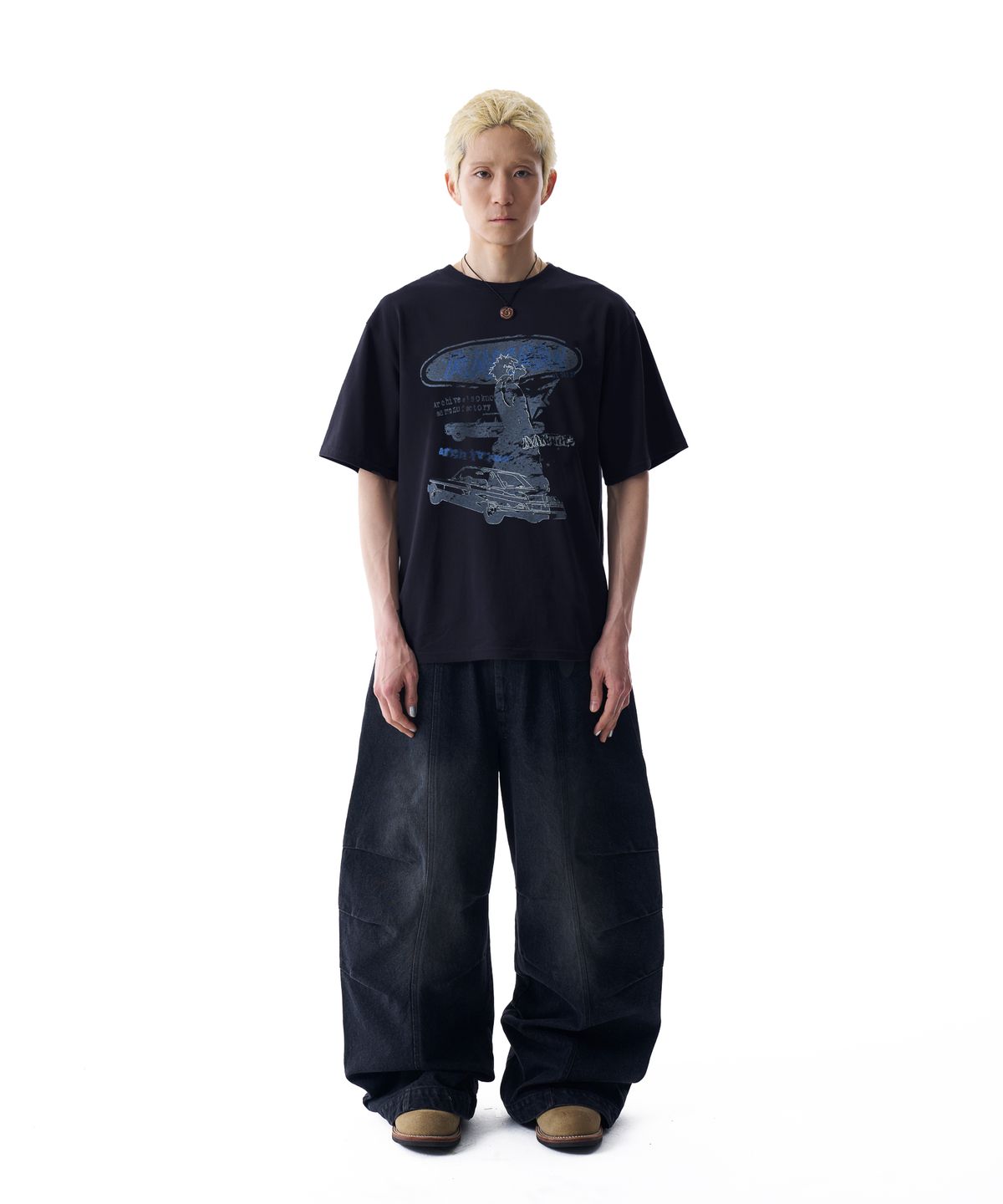 아캄(AAKAM) Cracked VTG Printed Half Top (Black)