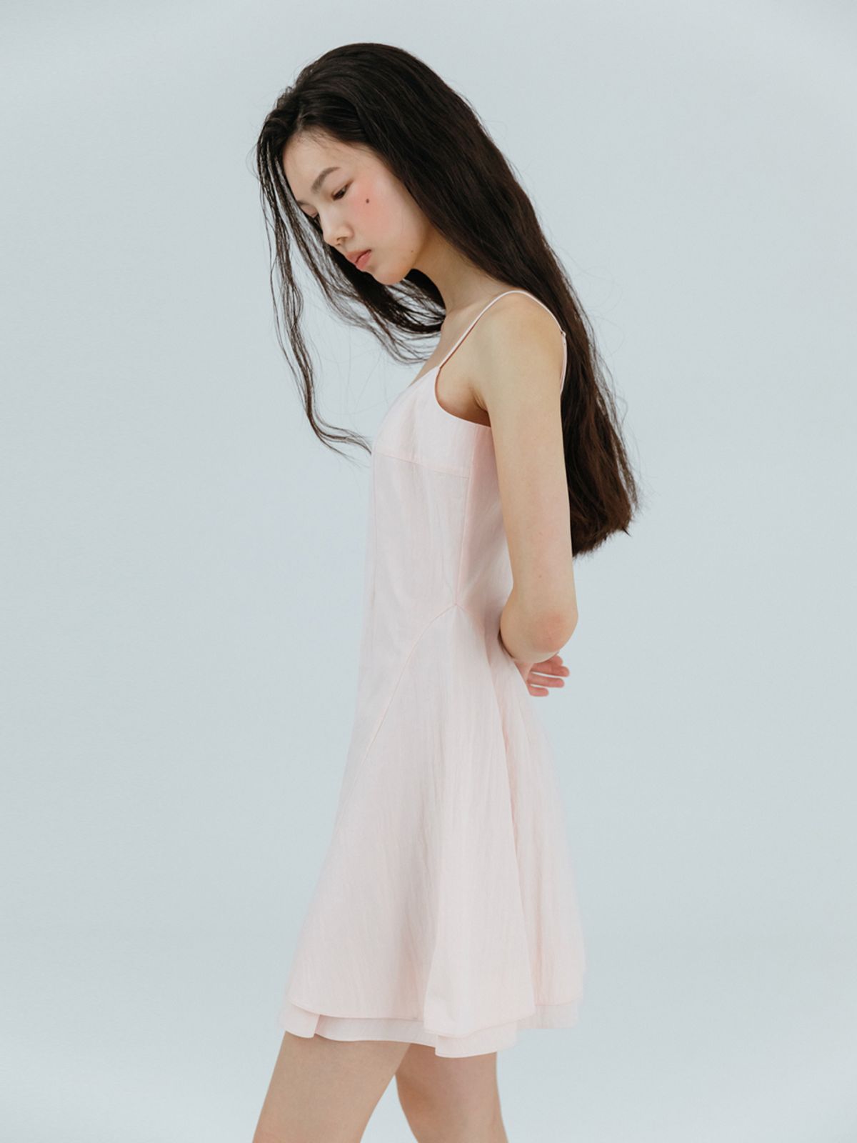 에트몽(ETMON) Slip Flare Layered Mini Dress Light Pink