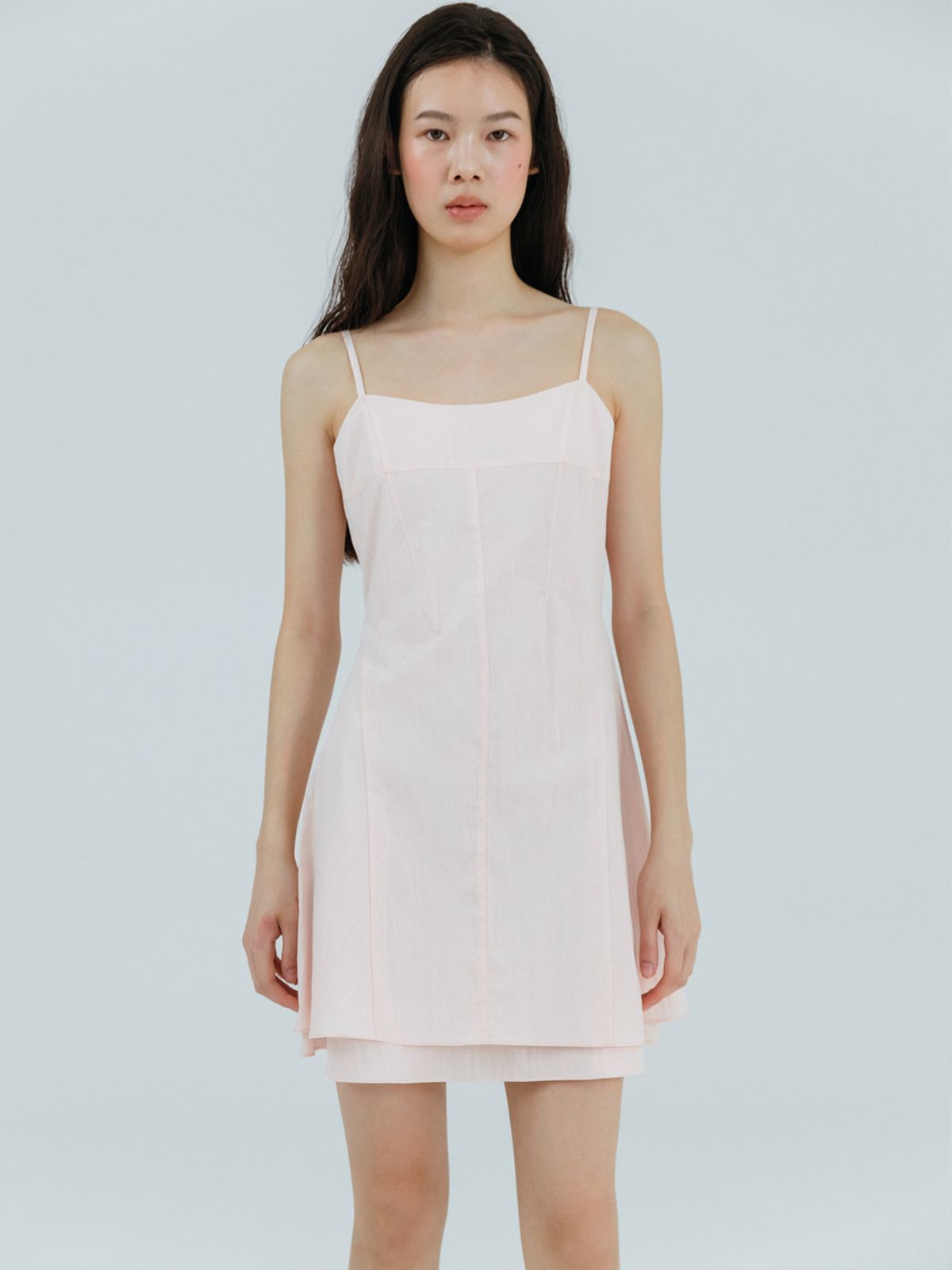 에트몽(ETMON) Slip Flare Layered Mini Dress Light Pink