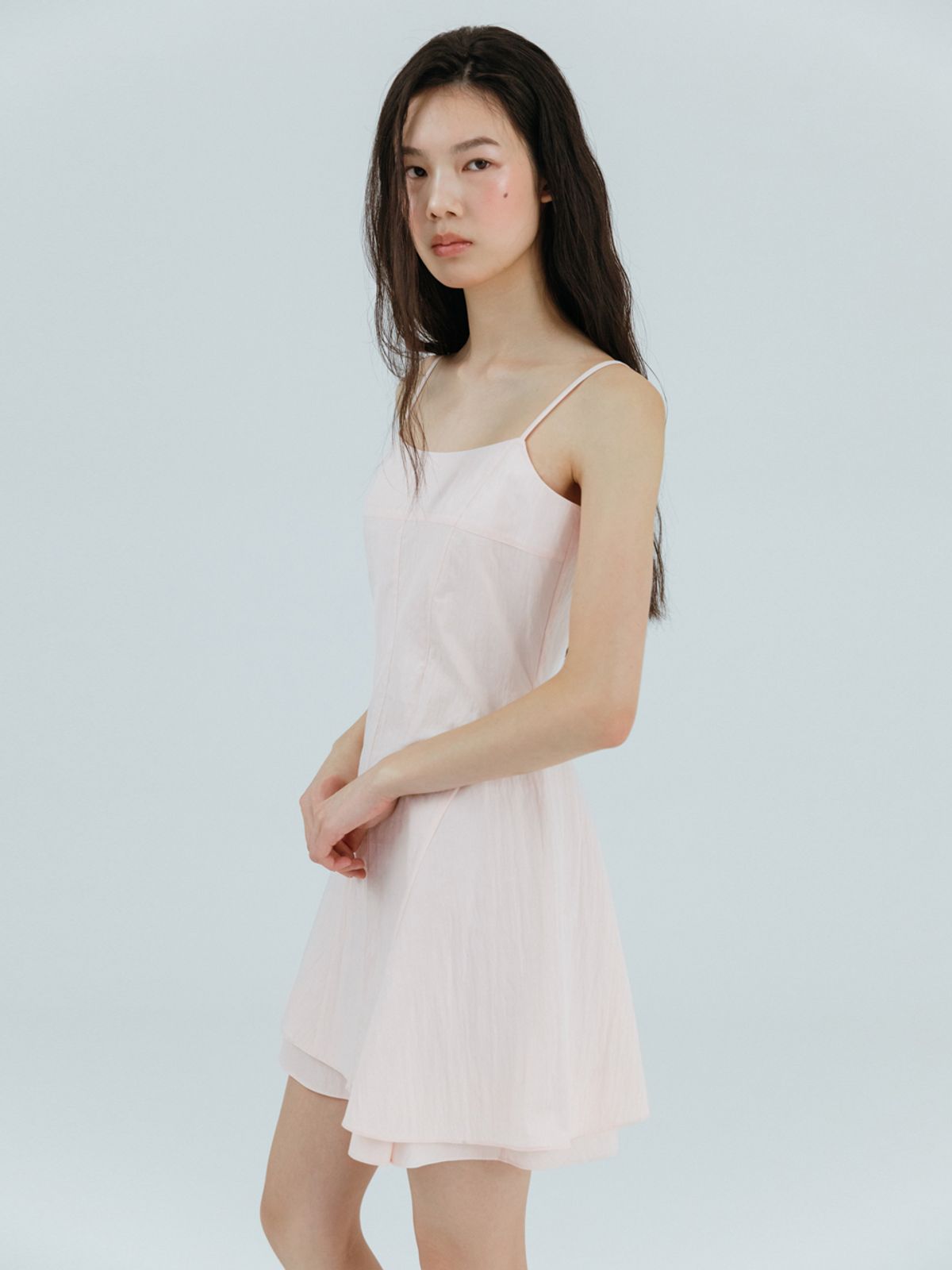 에트몽(ETMON) Slip Flare Layered Mini Dress Light Pink