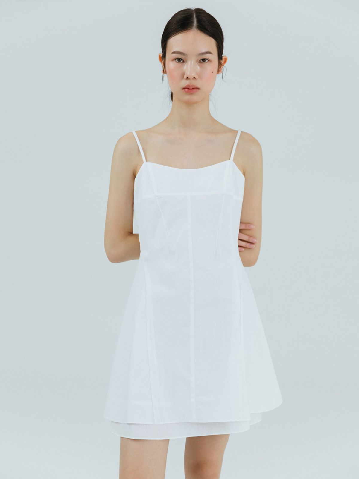 에트몽(ETMON) Slip Flare Layered Mini Dress White