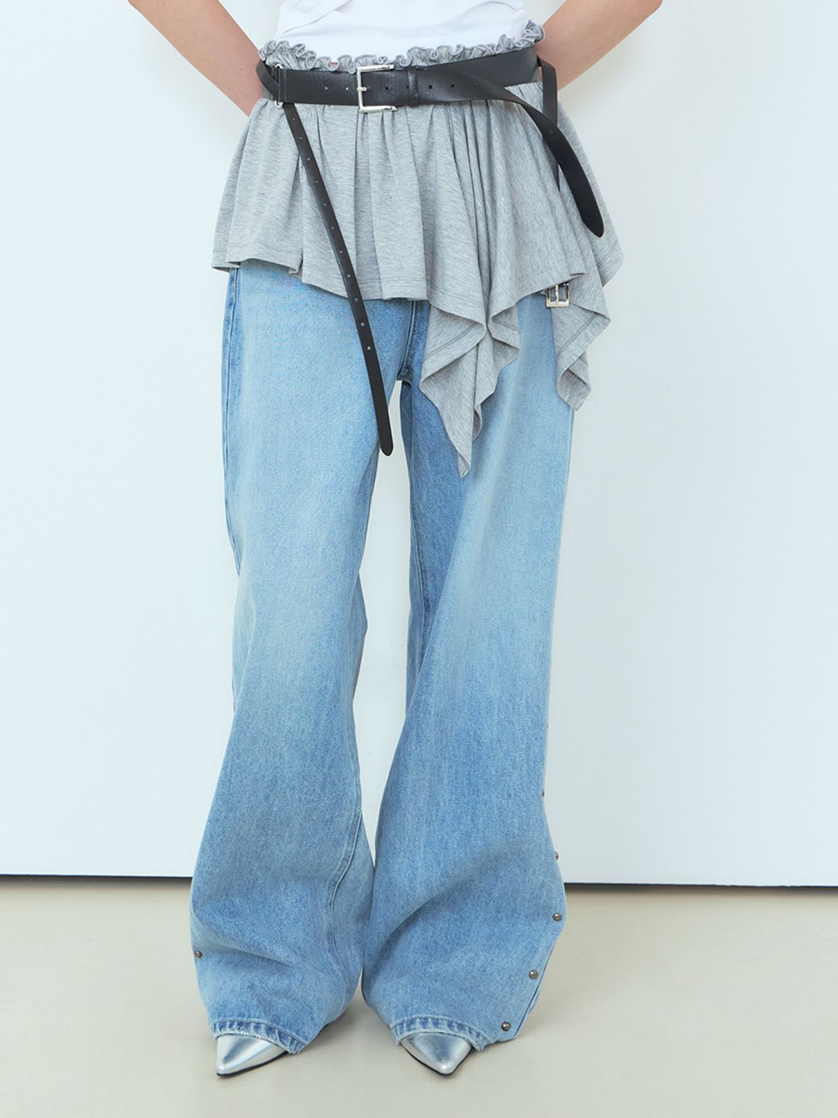 에트몽(ETMON) One-Shoulder Frill Mini Dress Melange Grey