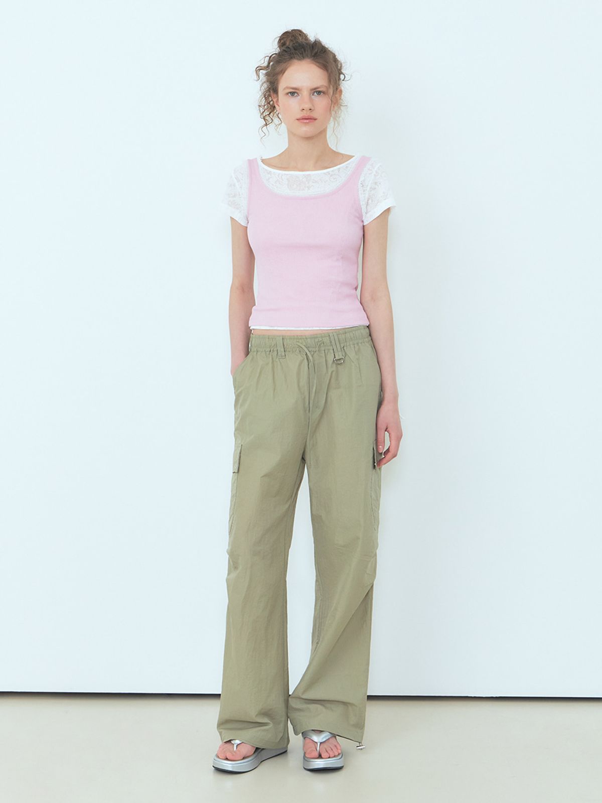 에트몽(ETMON) Lace Ribbed Sleeveless Top Pink