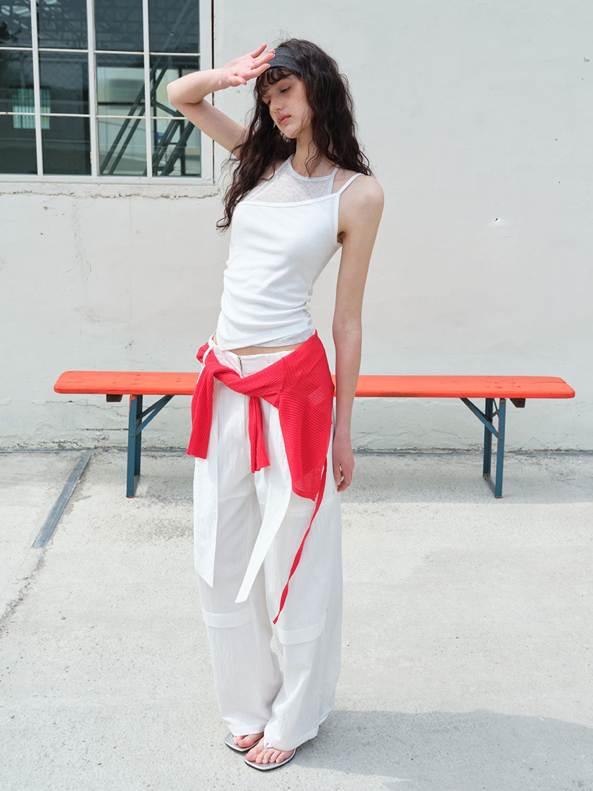 에트몽(ETMON) Linen Strap Knit Cardigan Red
