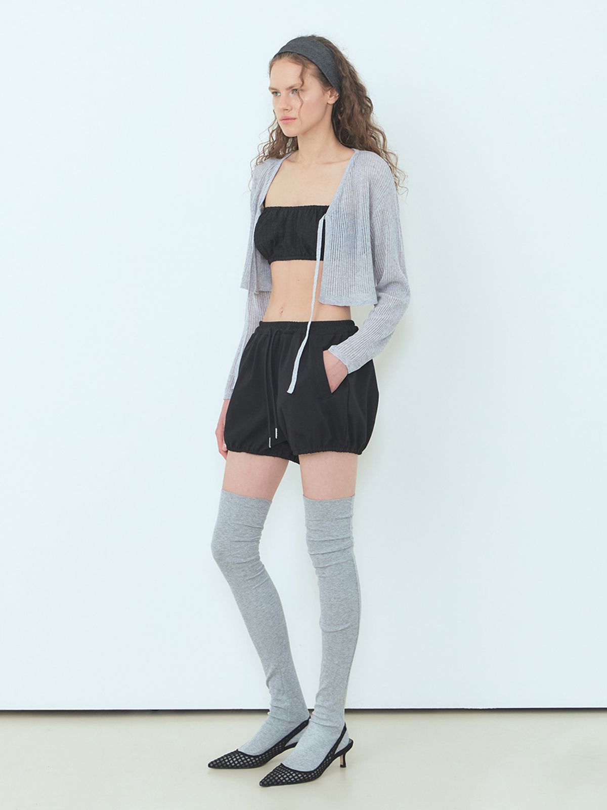 에트몽(ETMON) Linen Strap Knit Cardigan Light Grey