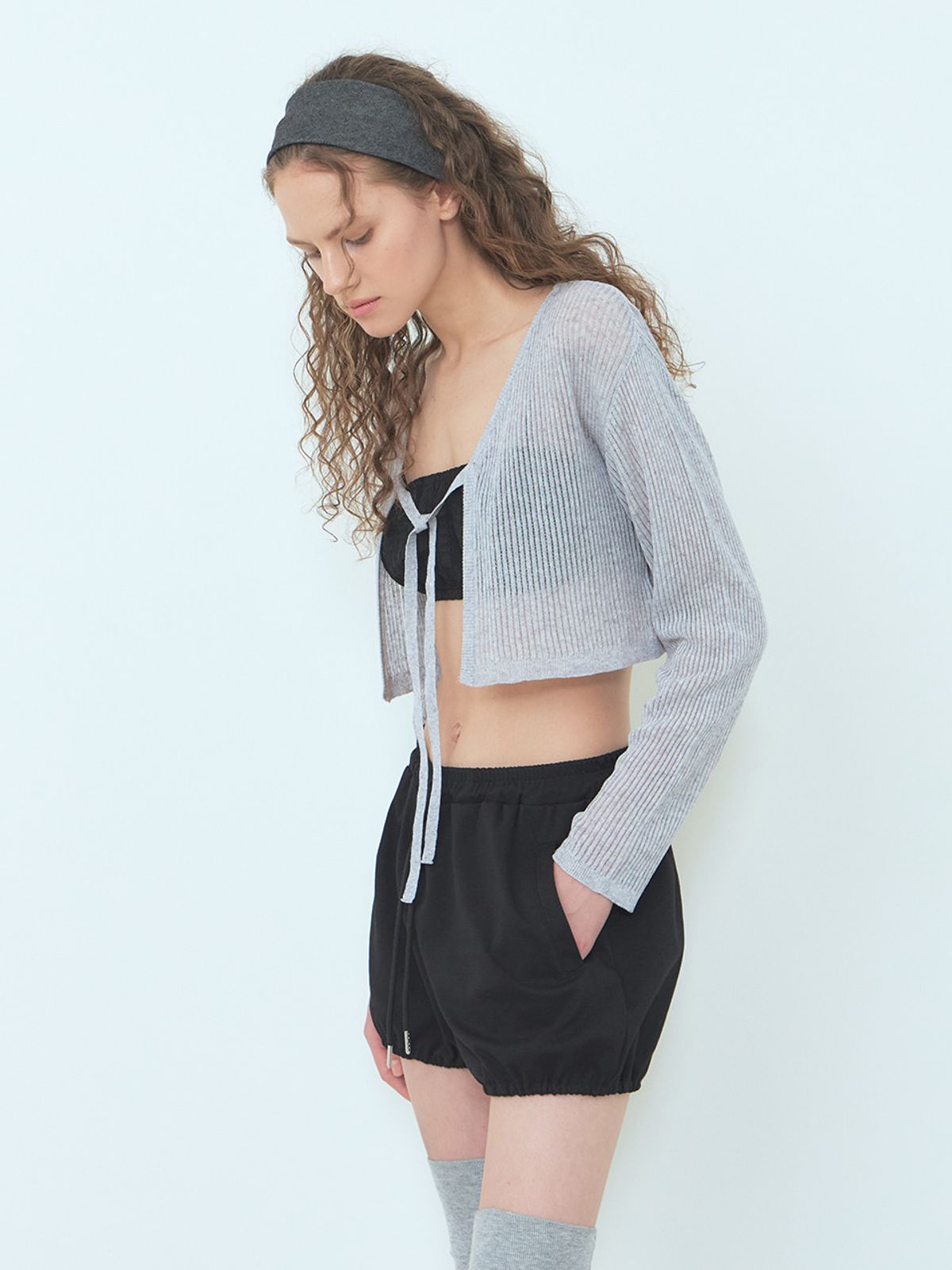 에트몽(ETMON) Linen Strap Knit Cardigan Light Grey