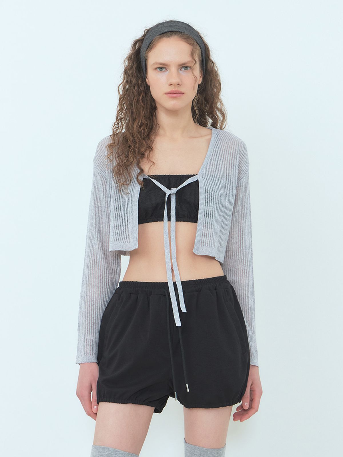 에트몽(ETMON) Linen Strap Knit Cardigan Light Grey