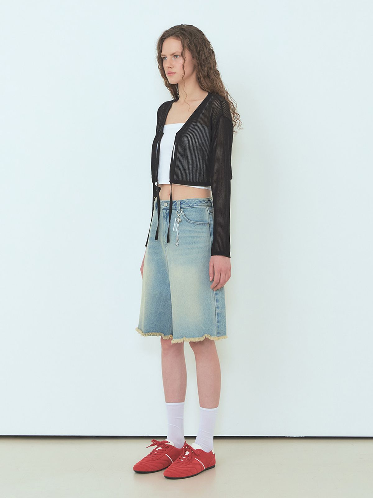 에트몽(ETMON) Linen Strap Knit Cardigan Black