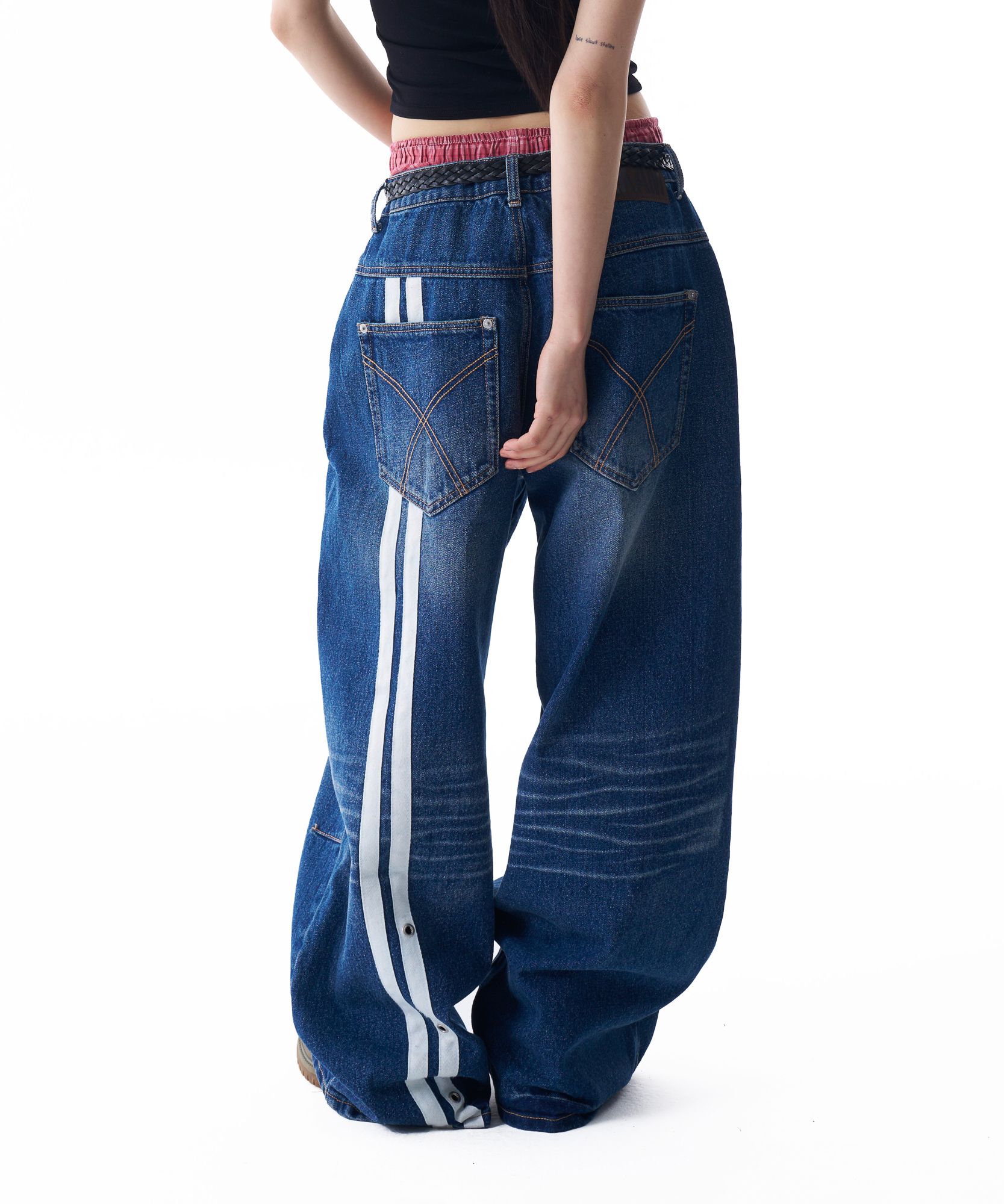 ★AAKAM★ 2-Lined Eyelet Washed Denim Pants MUSINSA | AAKAM 2-Lined Eyelet Washed Denim Pants (Blue)