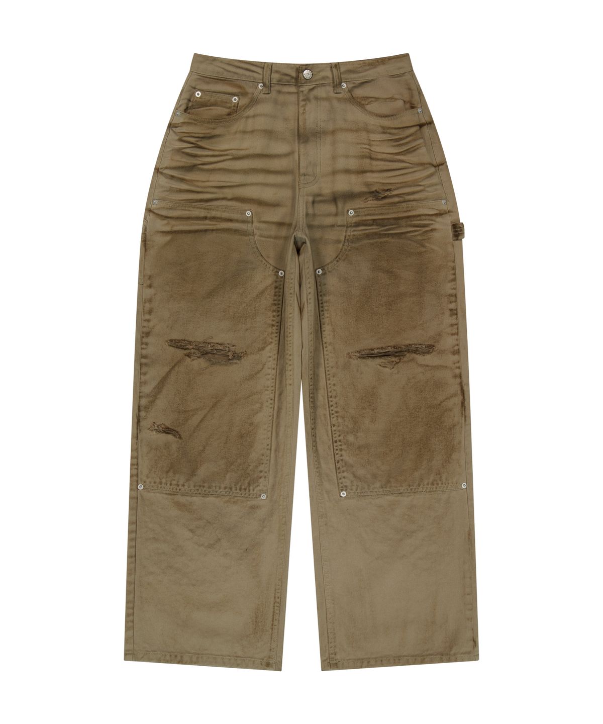아캄(AAKAM) Dirty Washed Double Knee Cotton Pants (Beige)