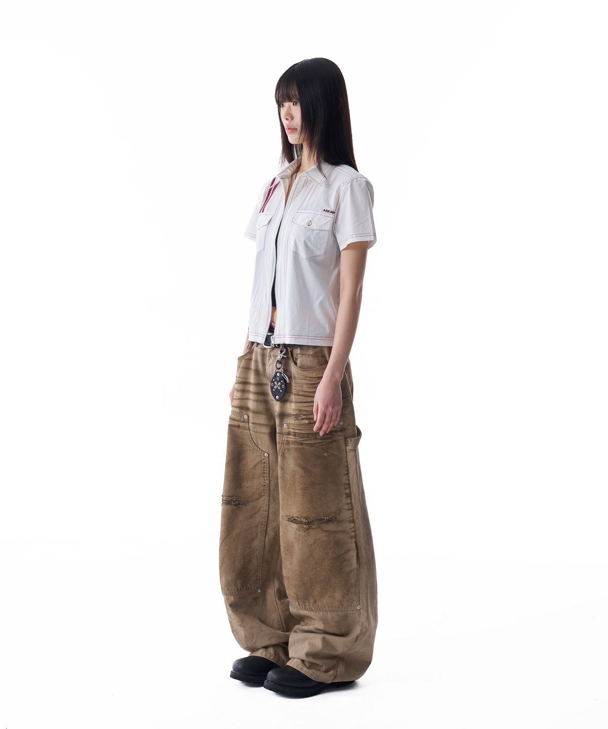 아캄(AAKAM) Dirty Washed Double Knee Cotton Pants (Beige)