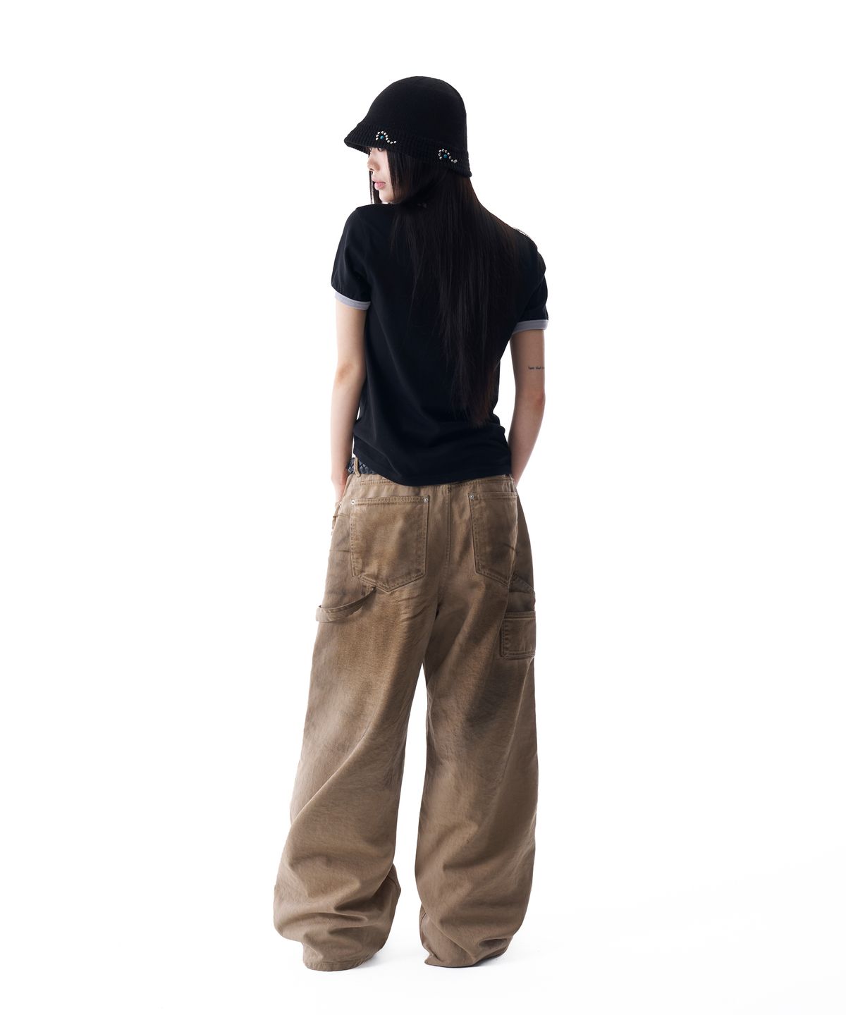 아캄(AAKAM) Dirty Washed Double Knee Cotton Pants (Beige)