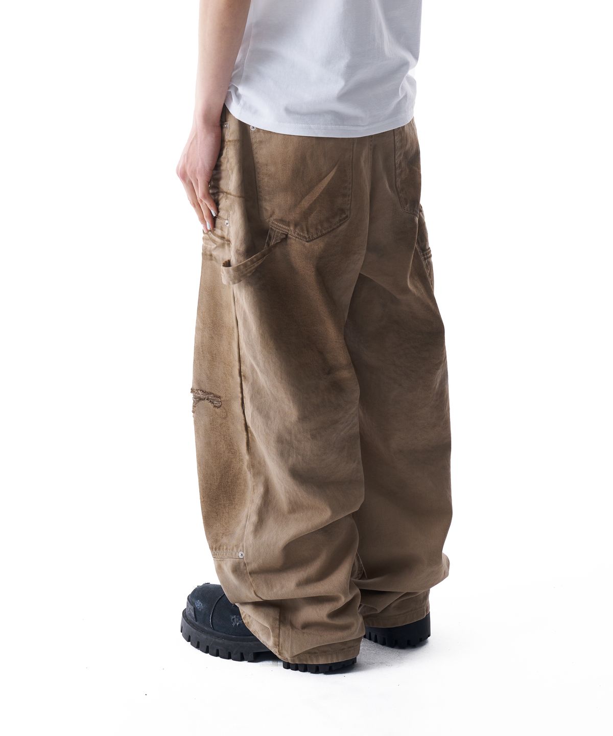 아캄(AAKAM) Dirty Washed Double Knee Cotton Pants (Beige)