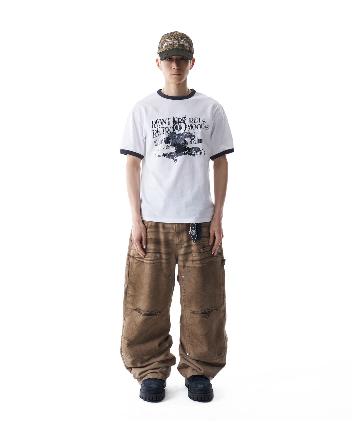 아캄(AAKAM) Dirty Washed Double Knee Cotton Pants (Beige)