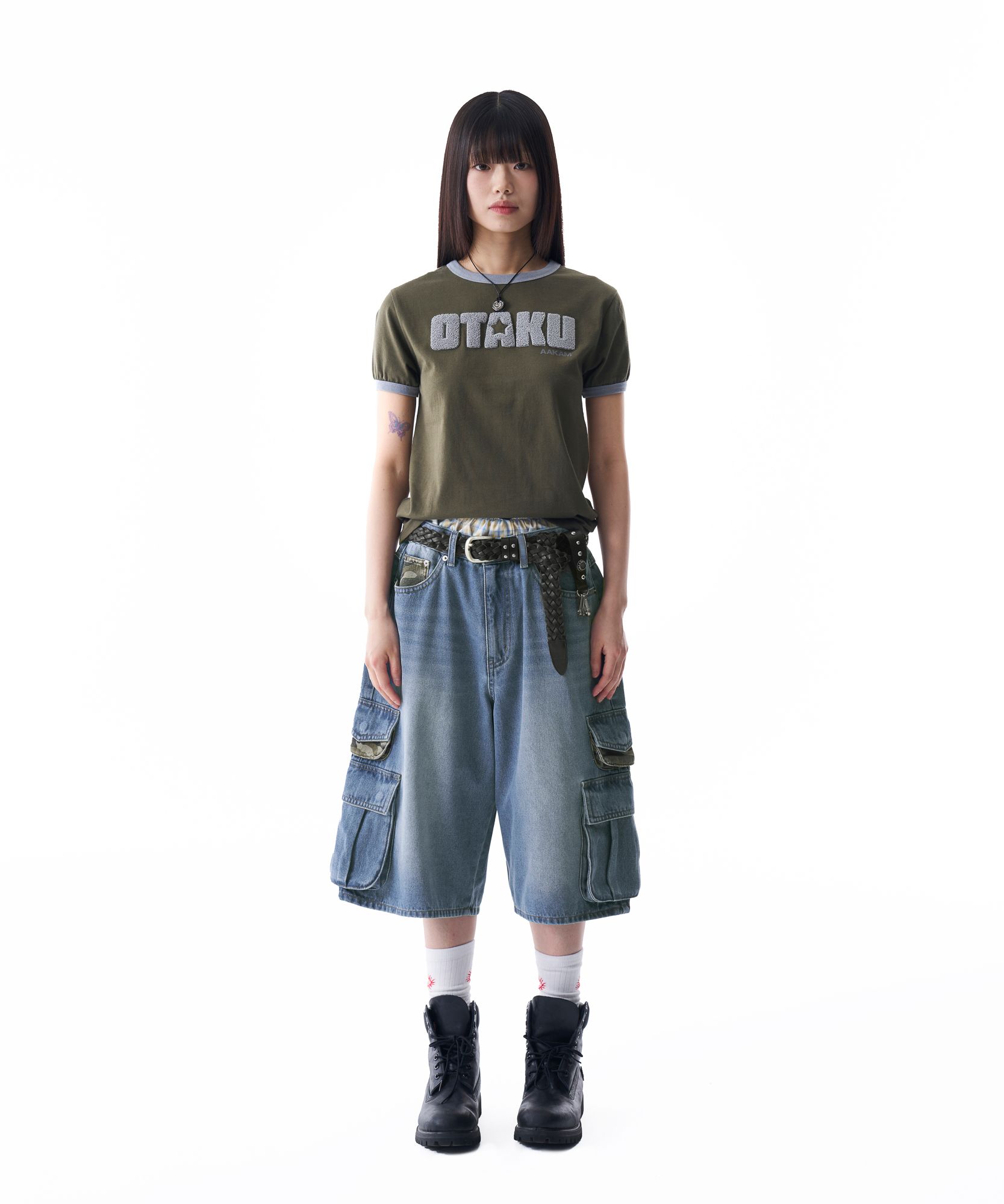 【AAKAM】Camo Patch Bermuda Denim Cargo Pants ★男女兼用★ MUSINSA公式 | AAKAM Camo Patch Bermuda Denim Cargo Pants (Blue)