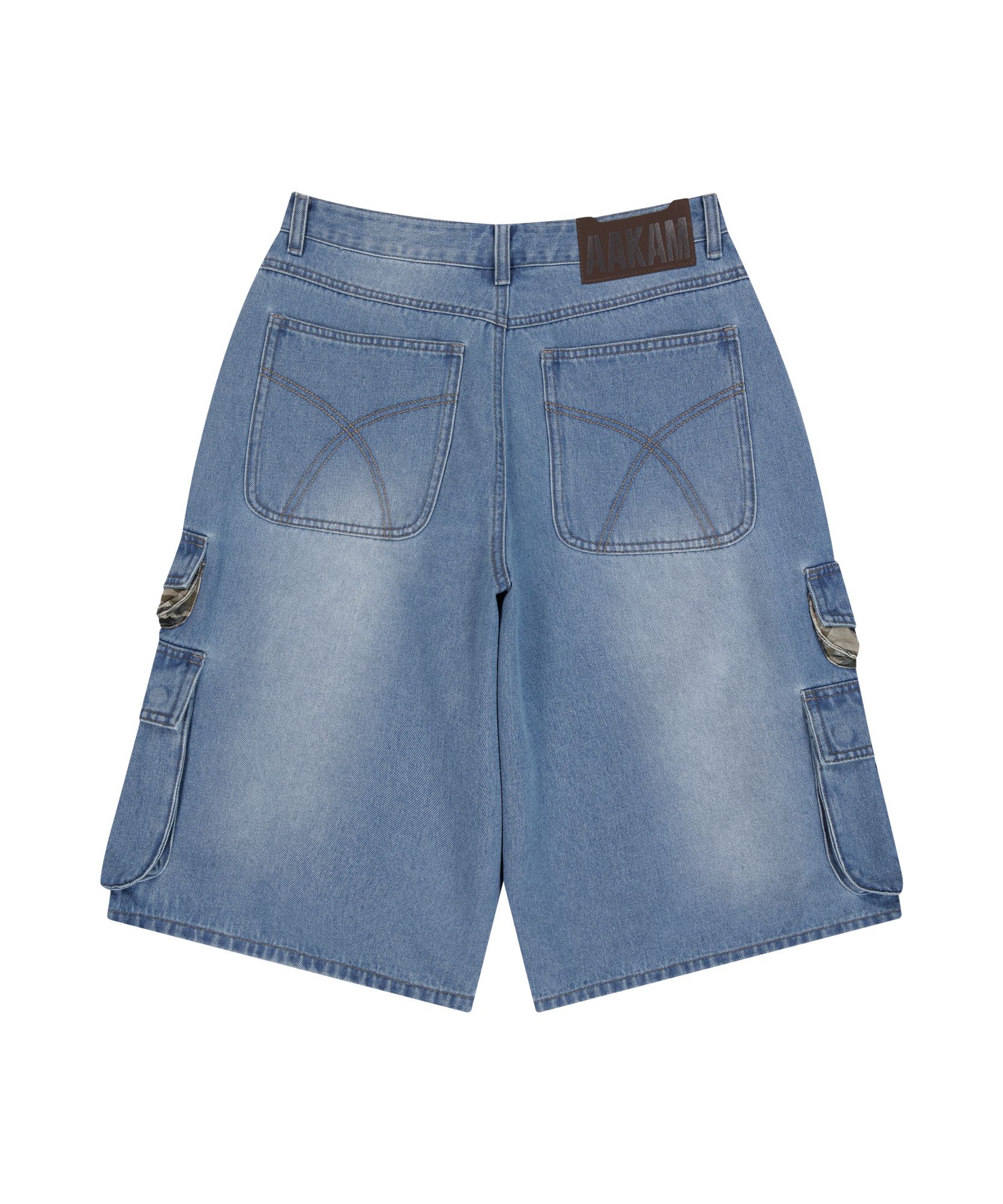 MUSINSA公式 | AAKAM Camo Patch Bermuda Denim Cargo Pants (Blue)