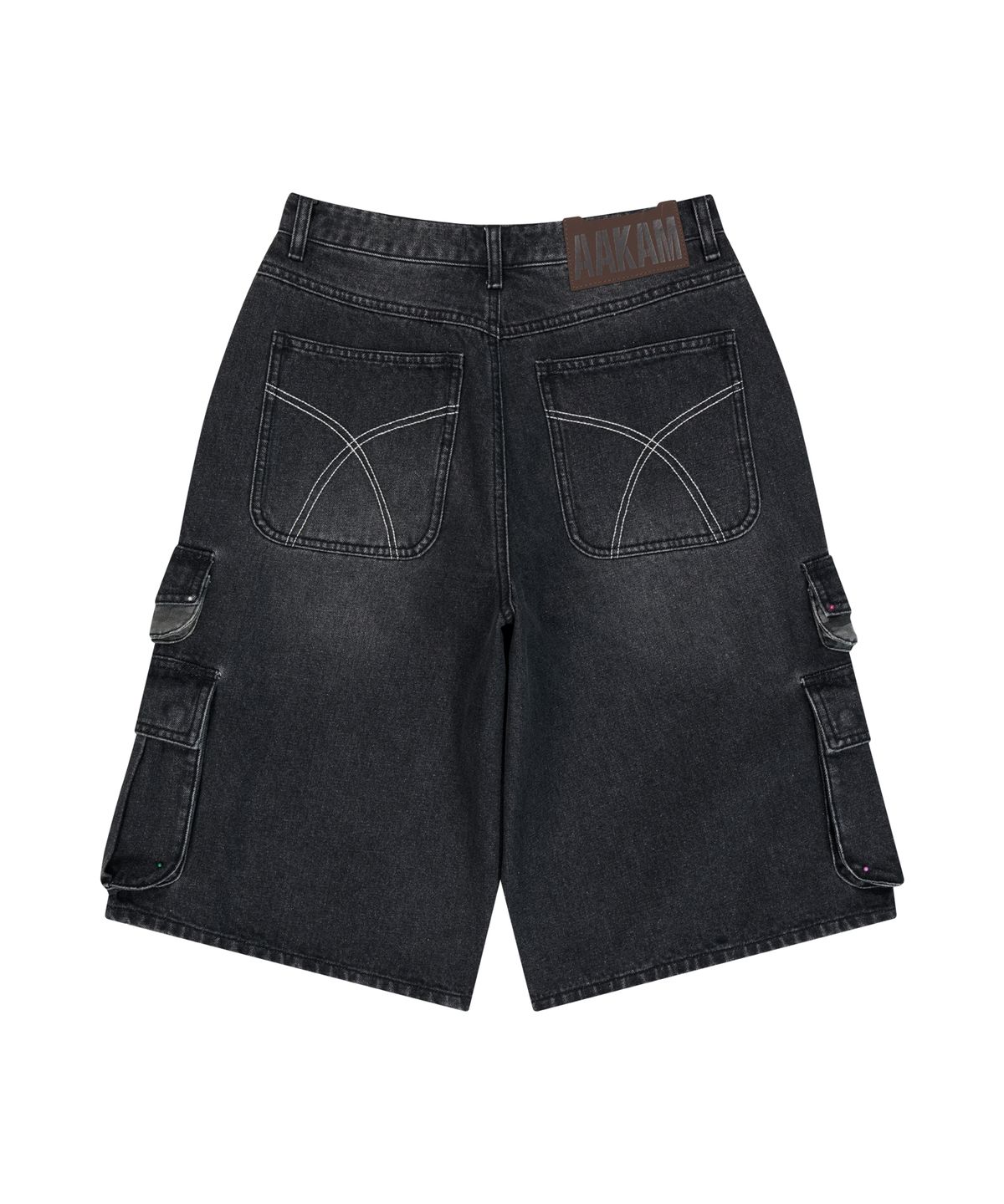 아캄(AAKAM) Camo Patch Bermuda Denim Cargo Pants (Black)