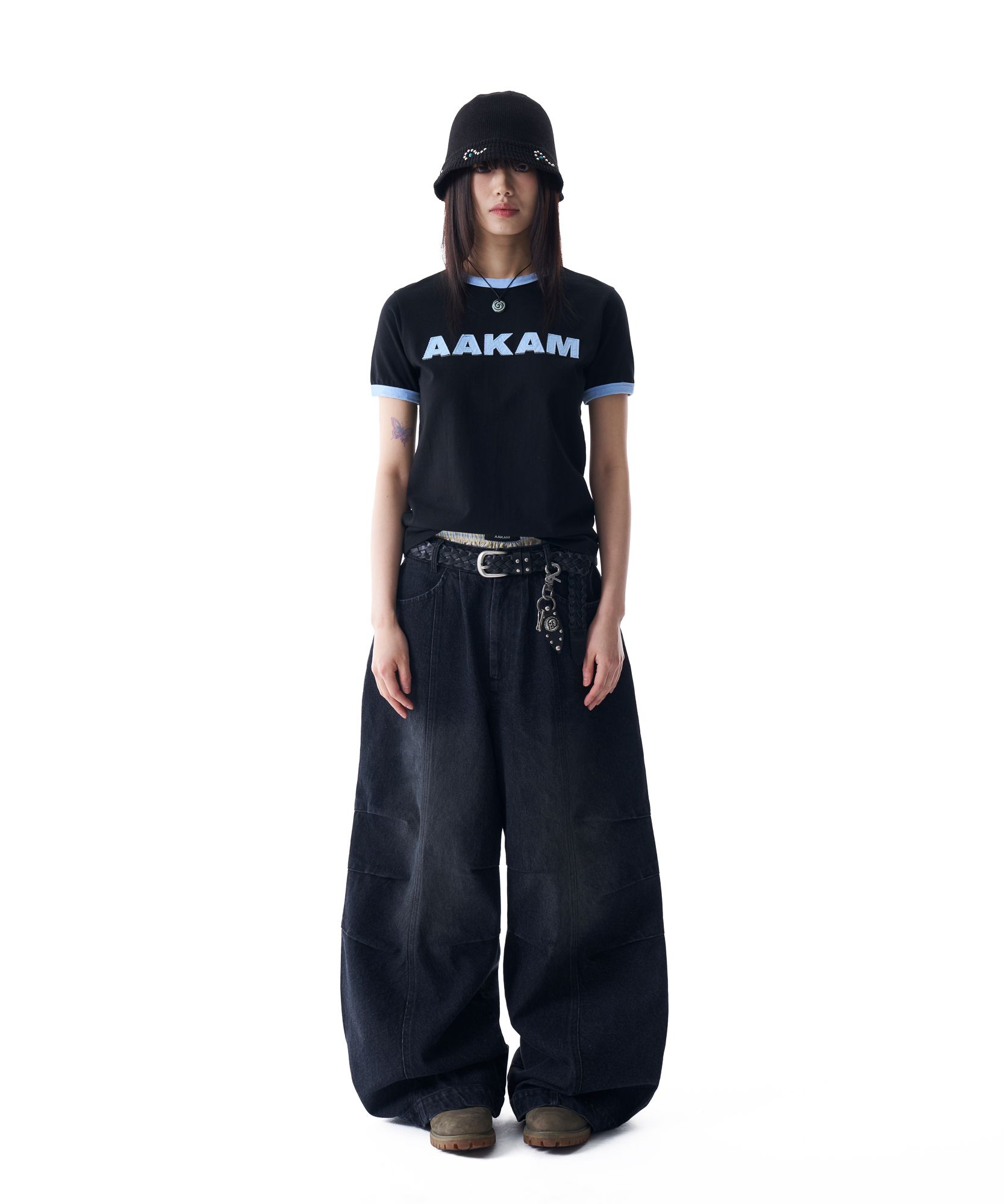 ●AAKAM● Knee Pin-tuck Washed Denim Pants MUSINSA | AAKAM 98 Printed Knee Pin-tuck Denim Pants (Blue)