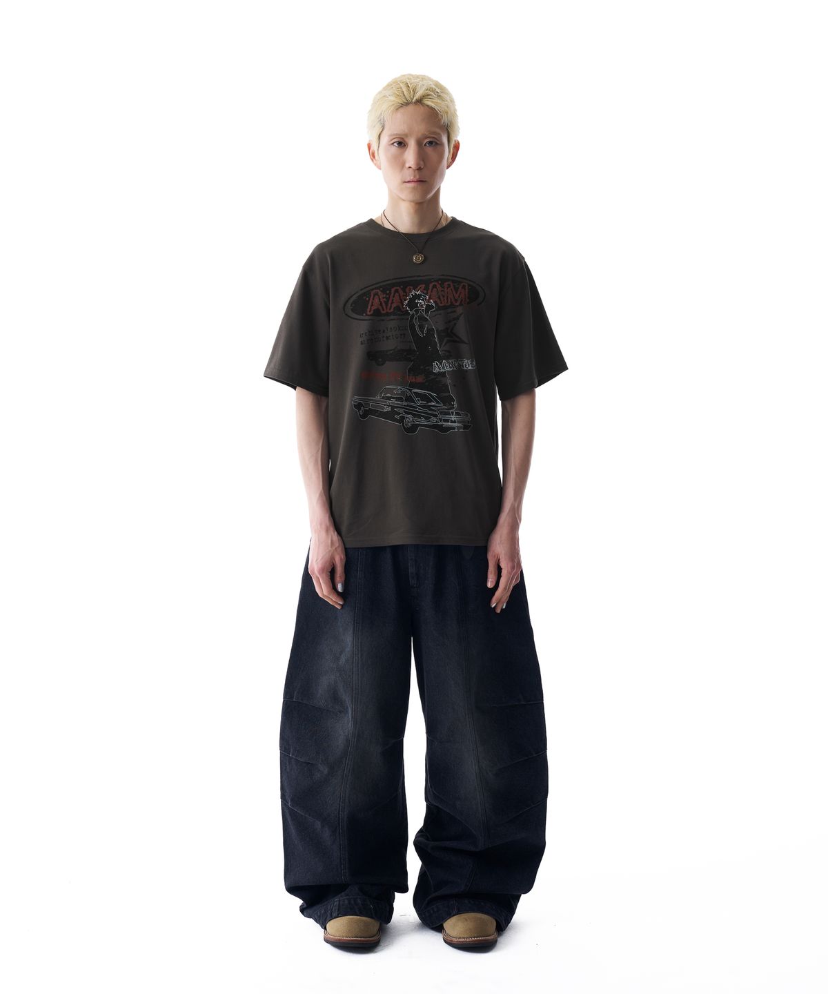 아캄(AAKAM) Knee Pin-tuck Washed Denim Pants (Black)