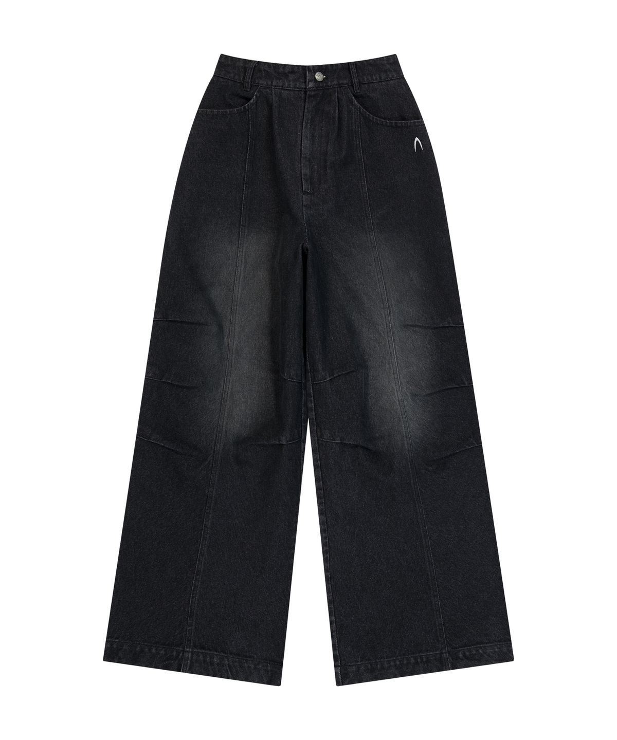 아캄(AAKAM) Knee Pin-tuck Washed Denim Pants (Black)