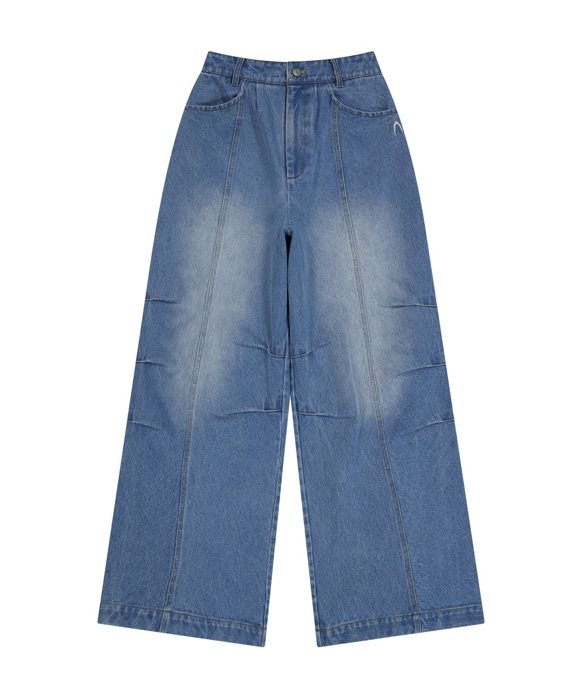 아캄(AAKAM) Knee Pin-tuck Washed Denim Pants (Blue)