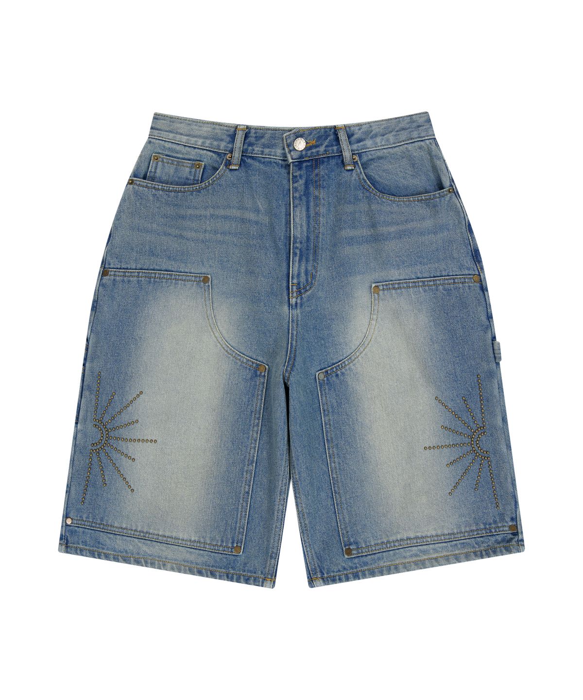 아캄(AAKAM) Washed Double Knee Bermuda Denim Pants (Blue)