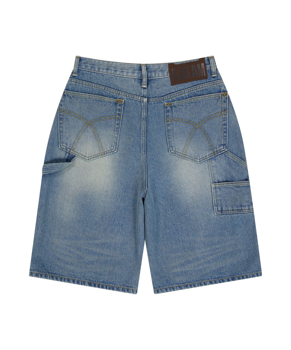 아캄(AAKAM) Washed Double Knee Bermuda Denim Pants (Blue)