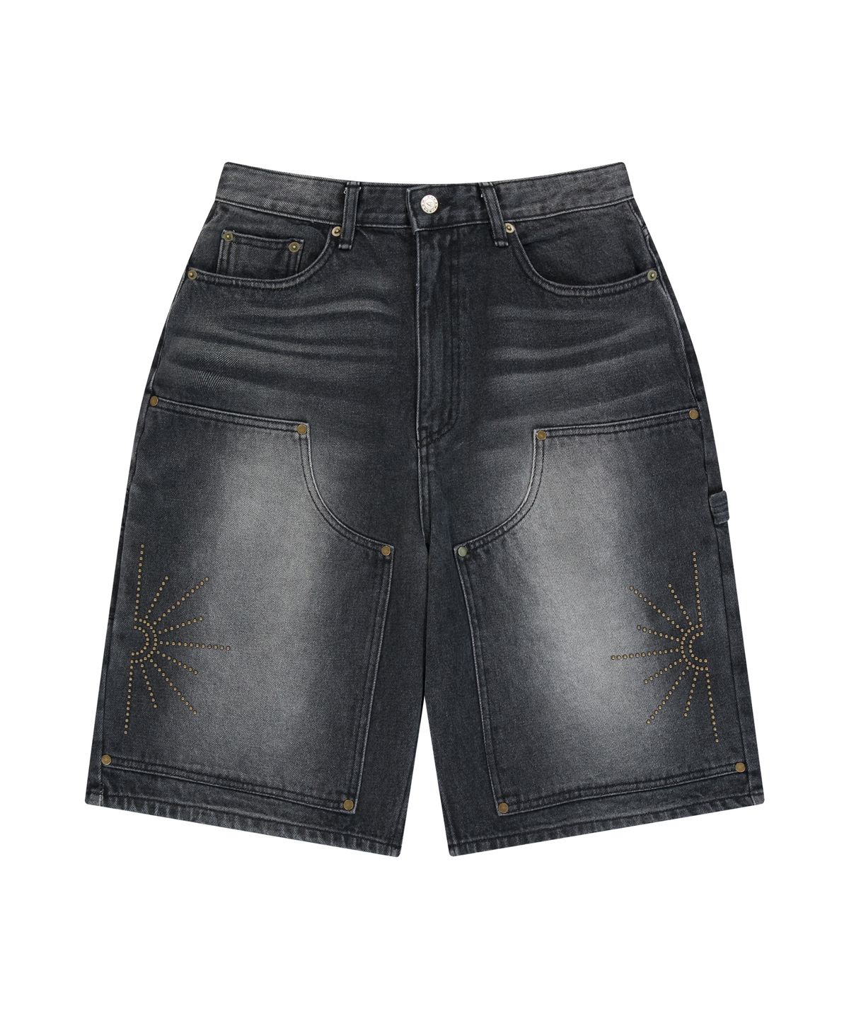 아캄(AAKAM) Washed Double Knee Bermuda Denim Pants (Black)