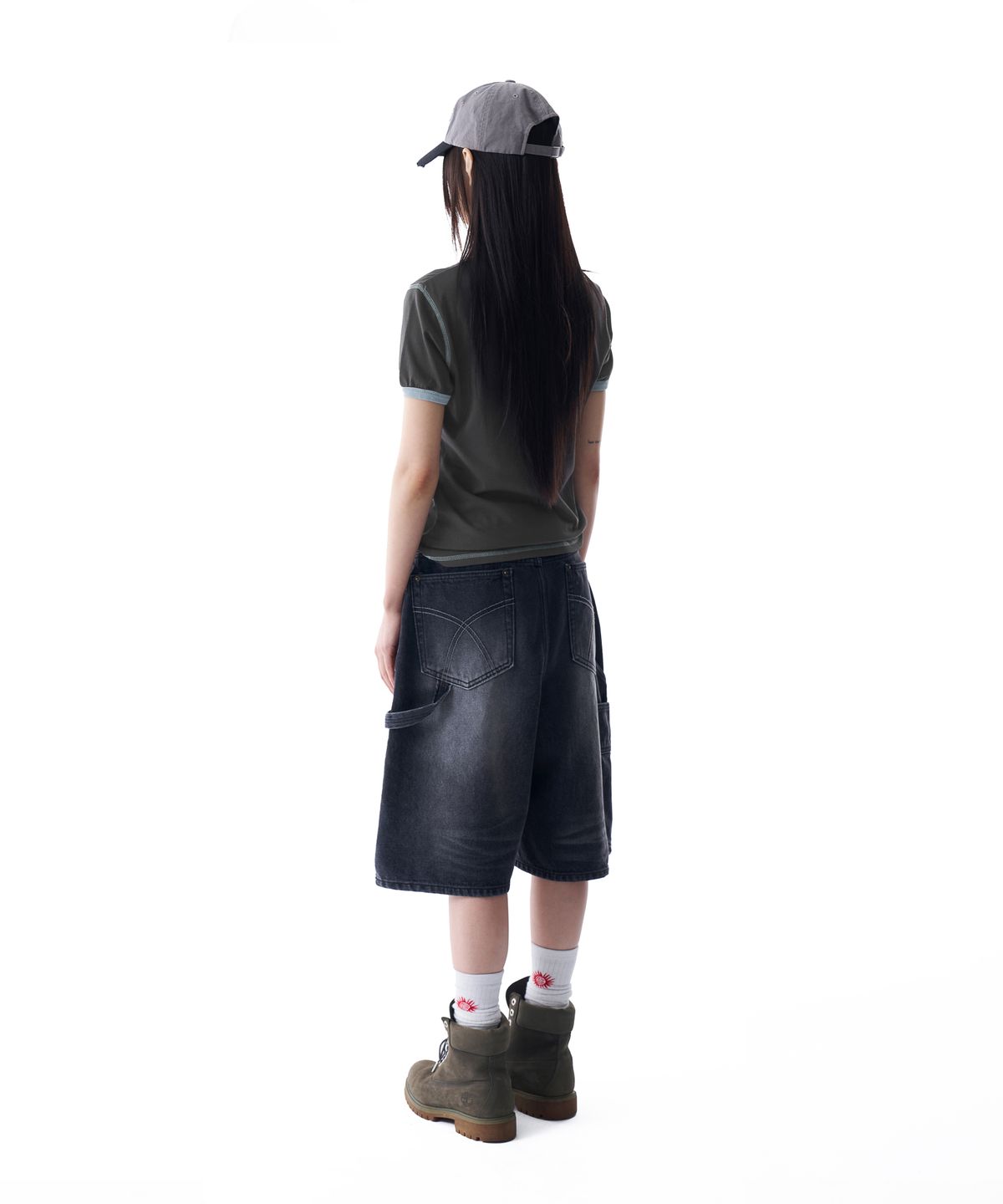 아캄(AAKAM) Washed Double Knee Bermuda Denim Pants (Black)