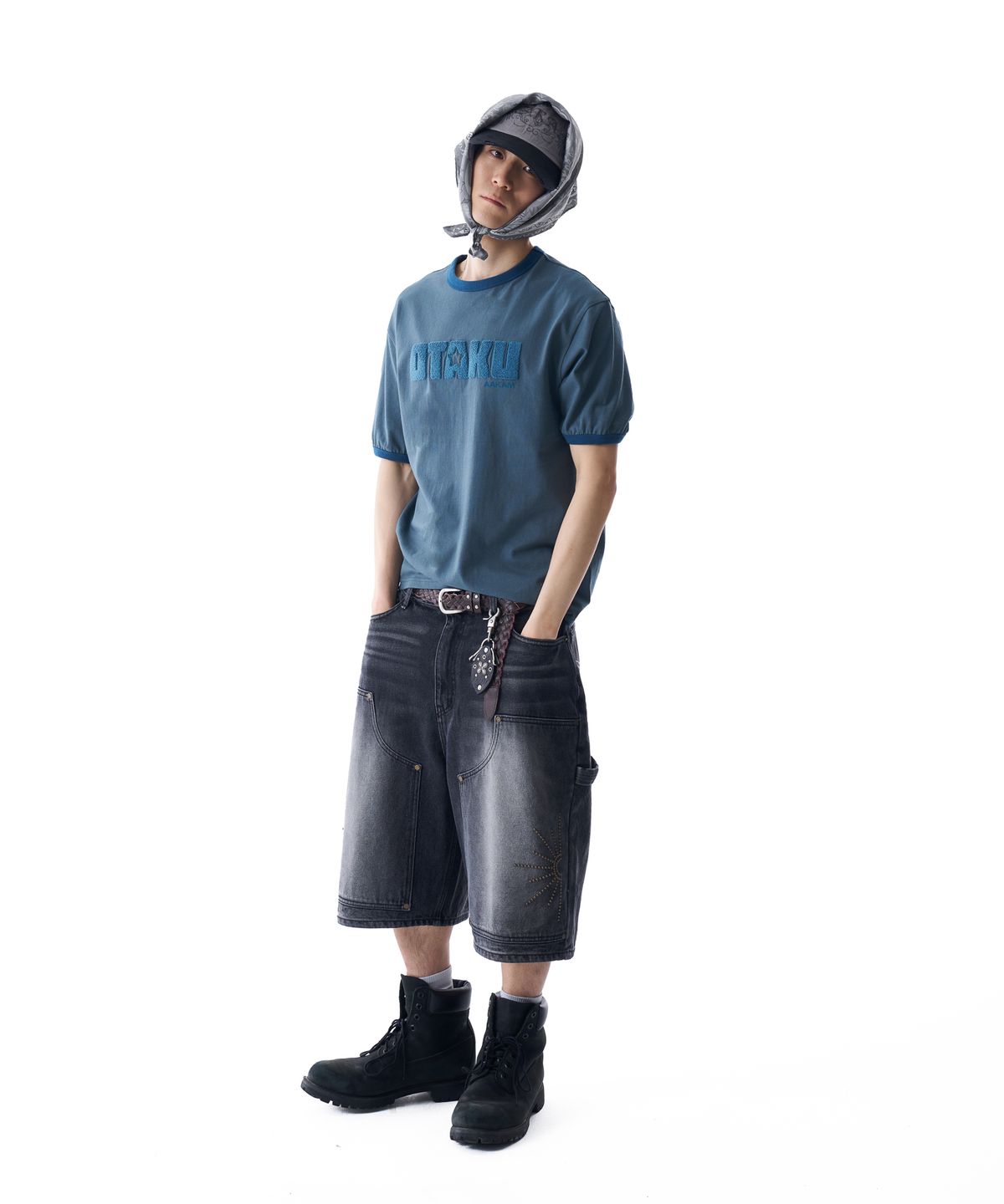 아캄(AAKAM) Washed Double Knee Bermuda Denim Pants (Black)