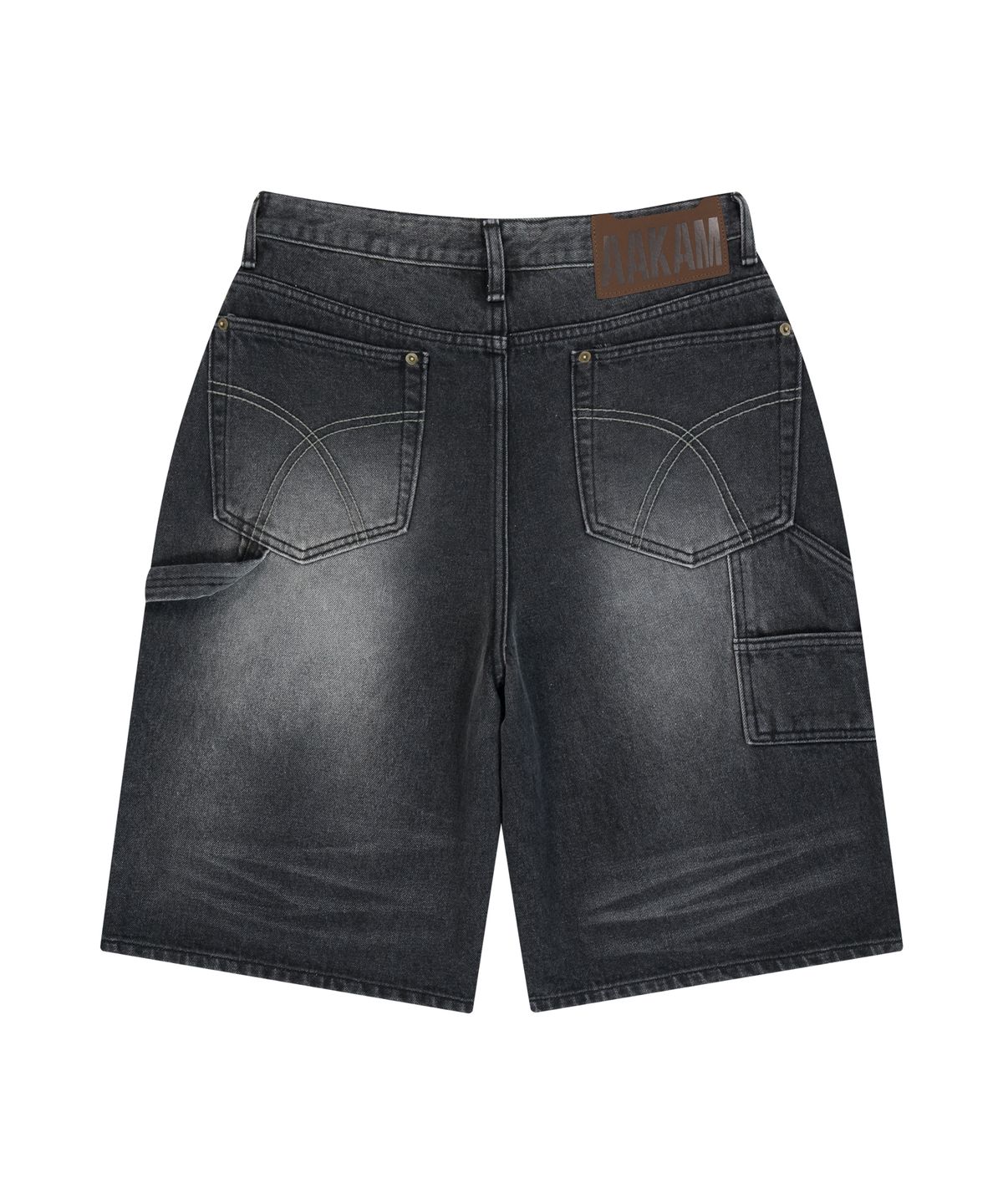 아캄(AAKAM) Washed Double Knee Bermuda Denim Pants (Black)