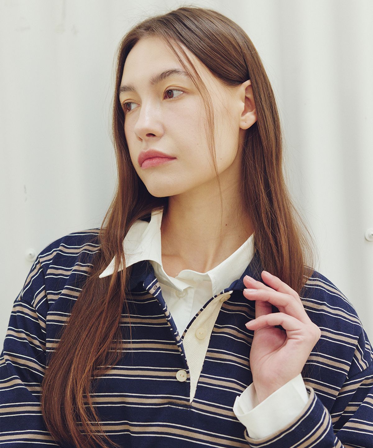 제이바이라라(JBYRARA) 버튼 다운 럭비 티셔츠_네이비