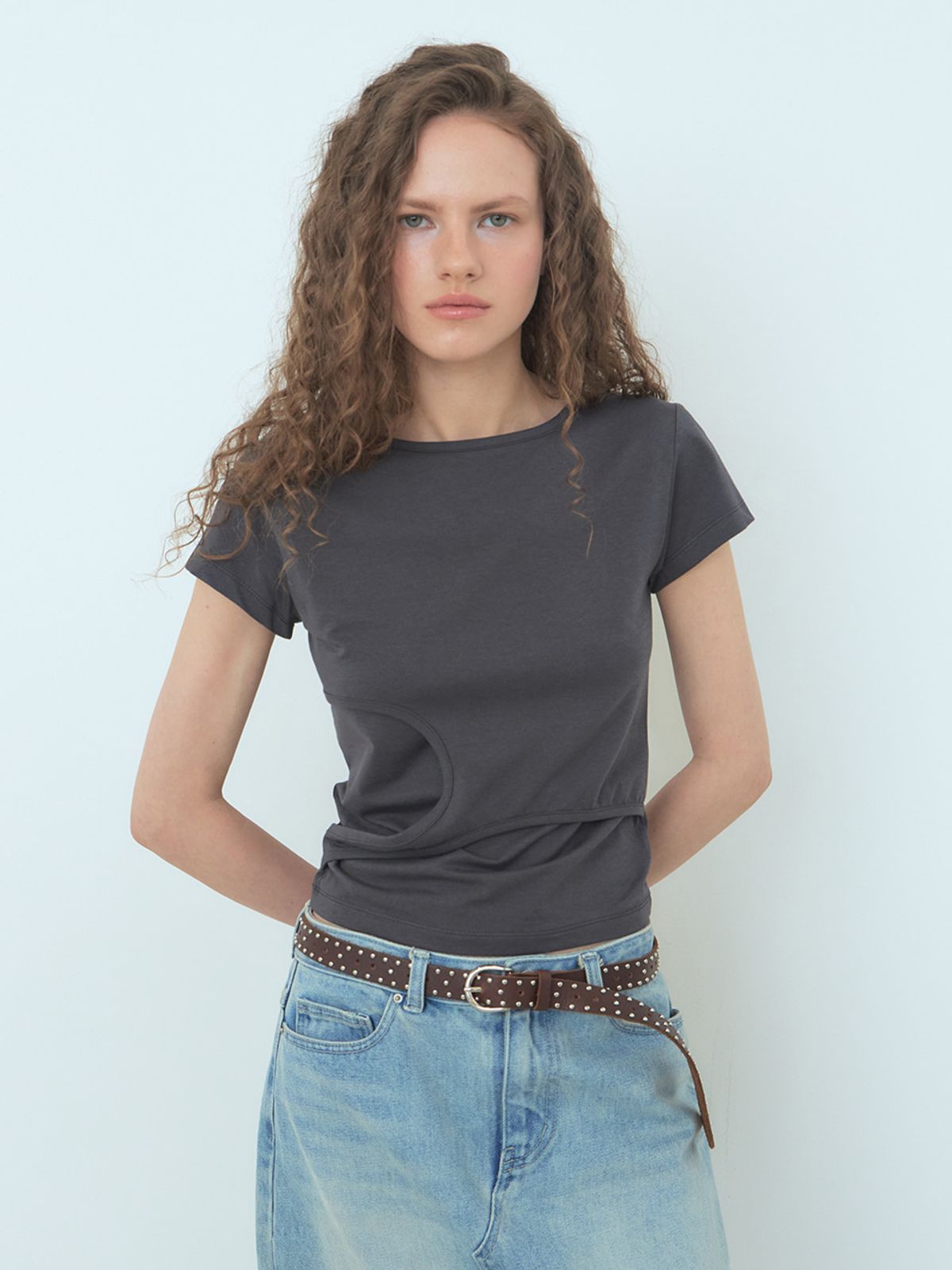 에트몽(ETMON) Cutting Layered T-Shirt Charcoal