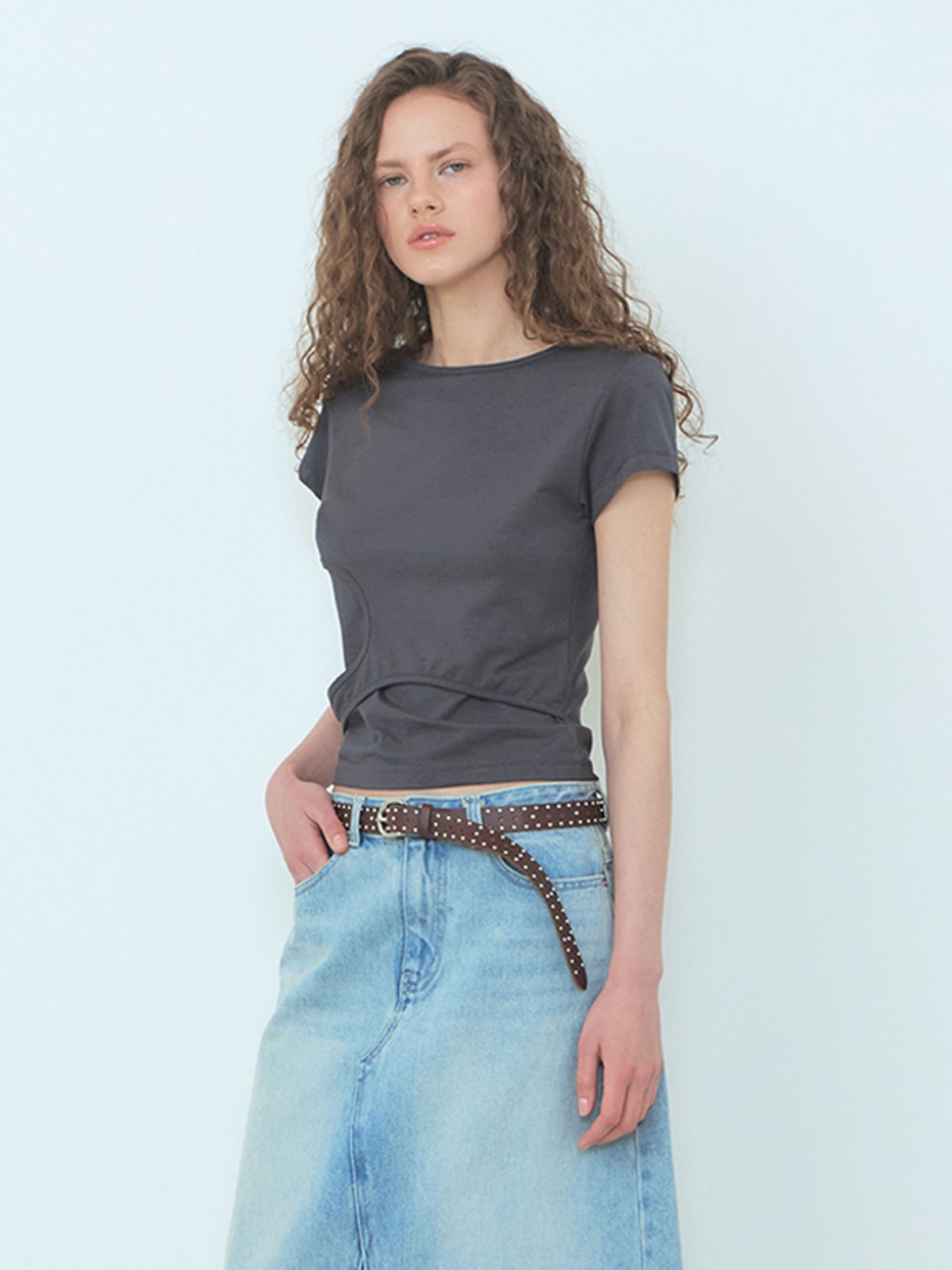 에트몽(ETMON) Cutting Layered T-Shirt Charcoal