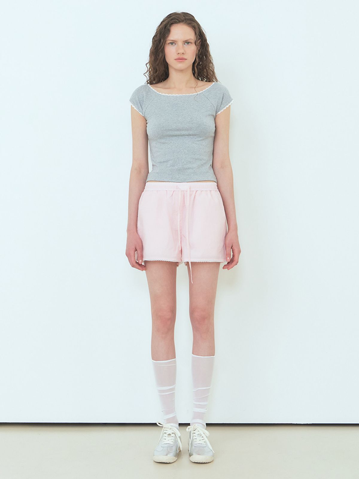 에트몽(ETMON) Lace Trimming T-Shirt Melange Grey