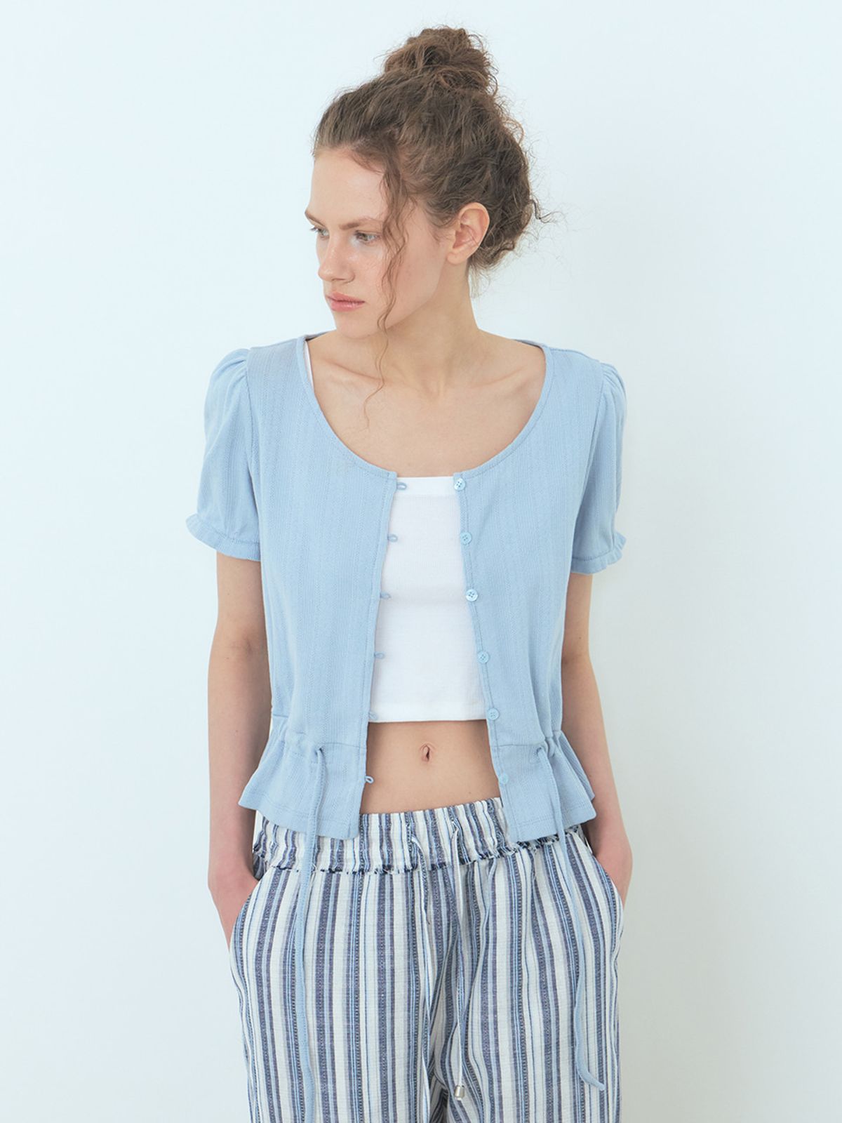 에트몽(ETMON) Eyelet Cotton Blouse Sky Blue