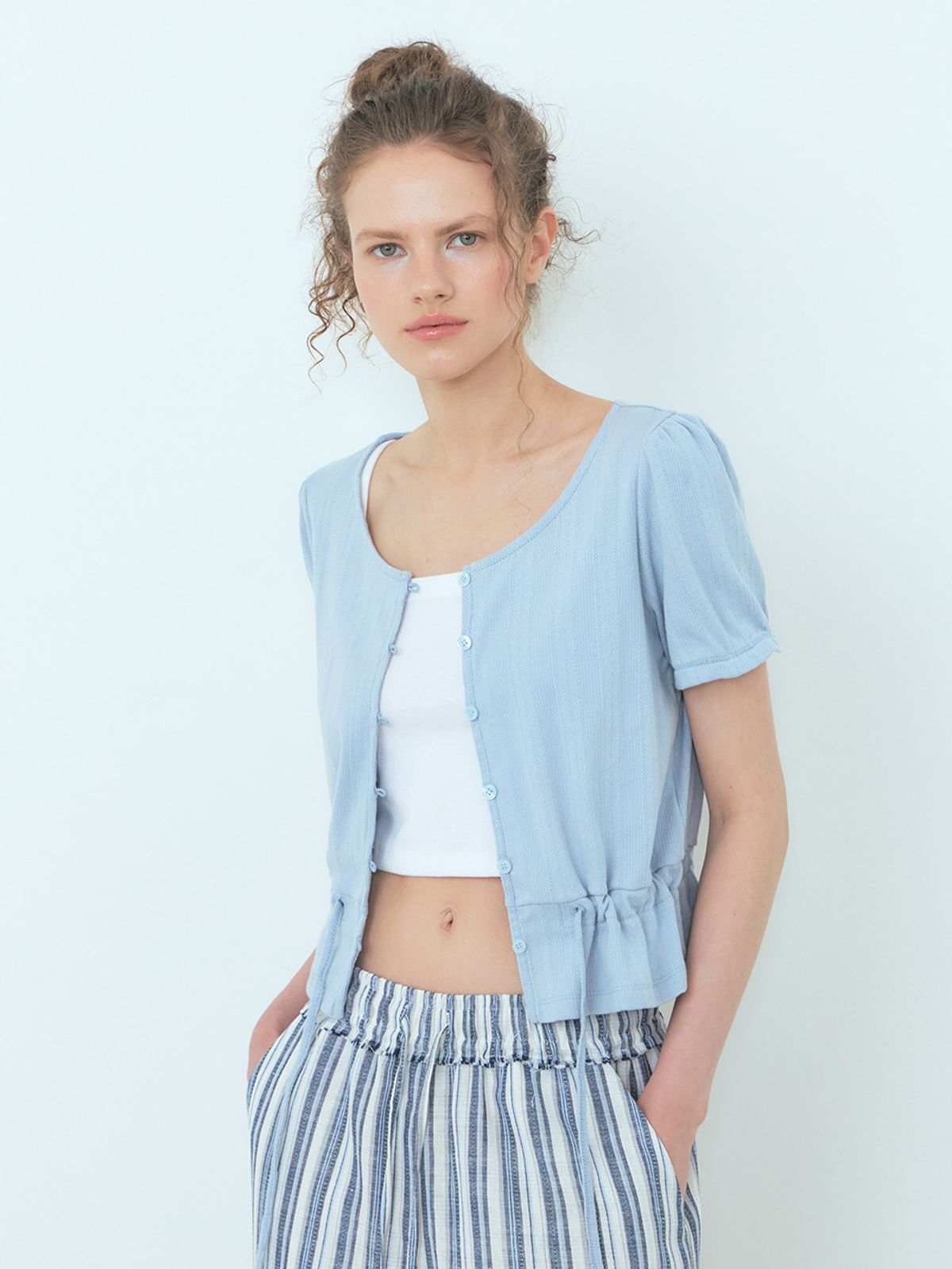 에트몽(ETMON) Eyelet Cotton Blouse Sky Blue