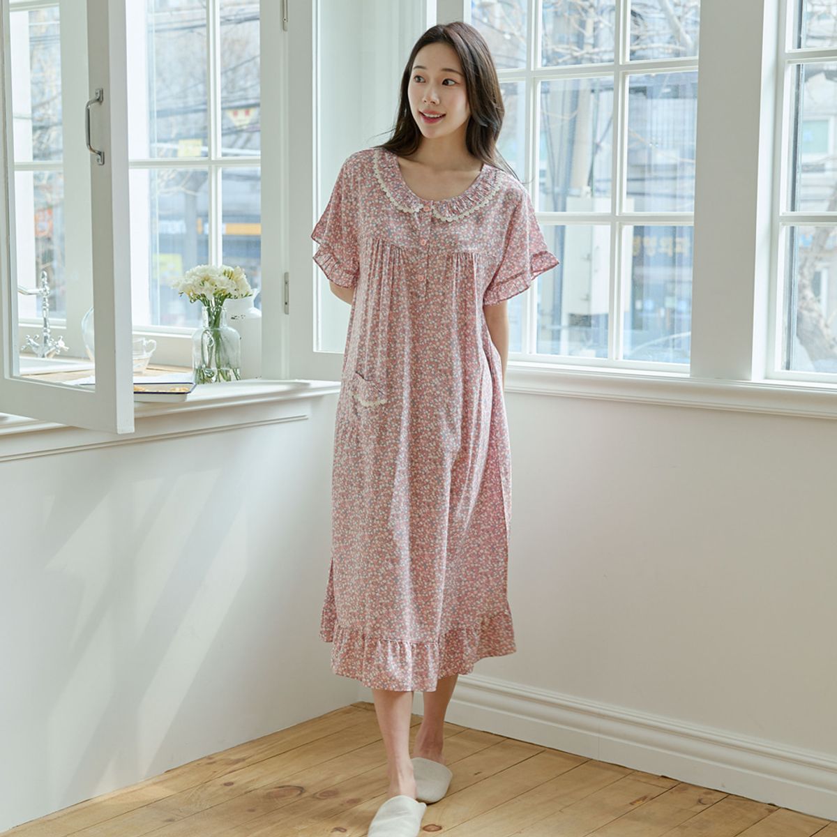 찌니야(JJNIYA) 여성용 이레플라워 60수 레이온 반팔원피스잠옷
