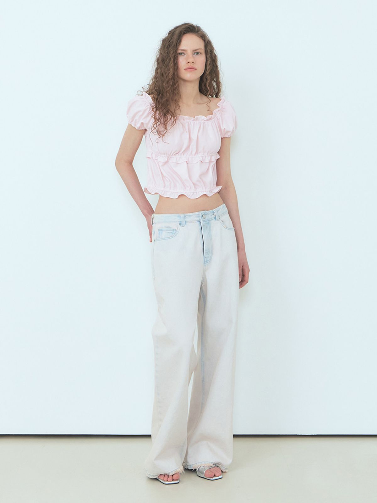 에트몽(ETMON) Banding Shirring Blouse Light Pink
