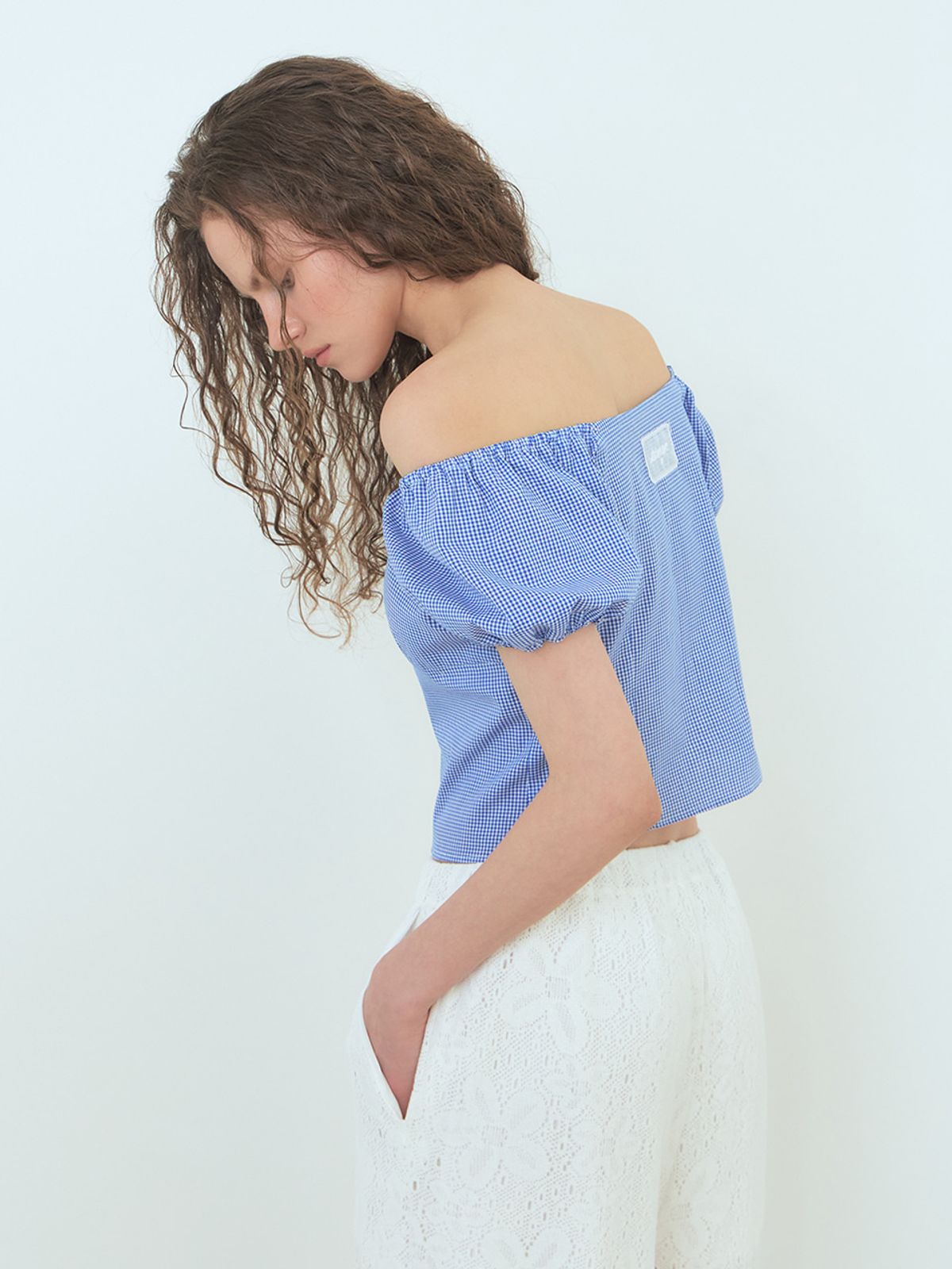 에트몽(ETMON) Check Shirring Blouse Blue