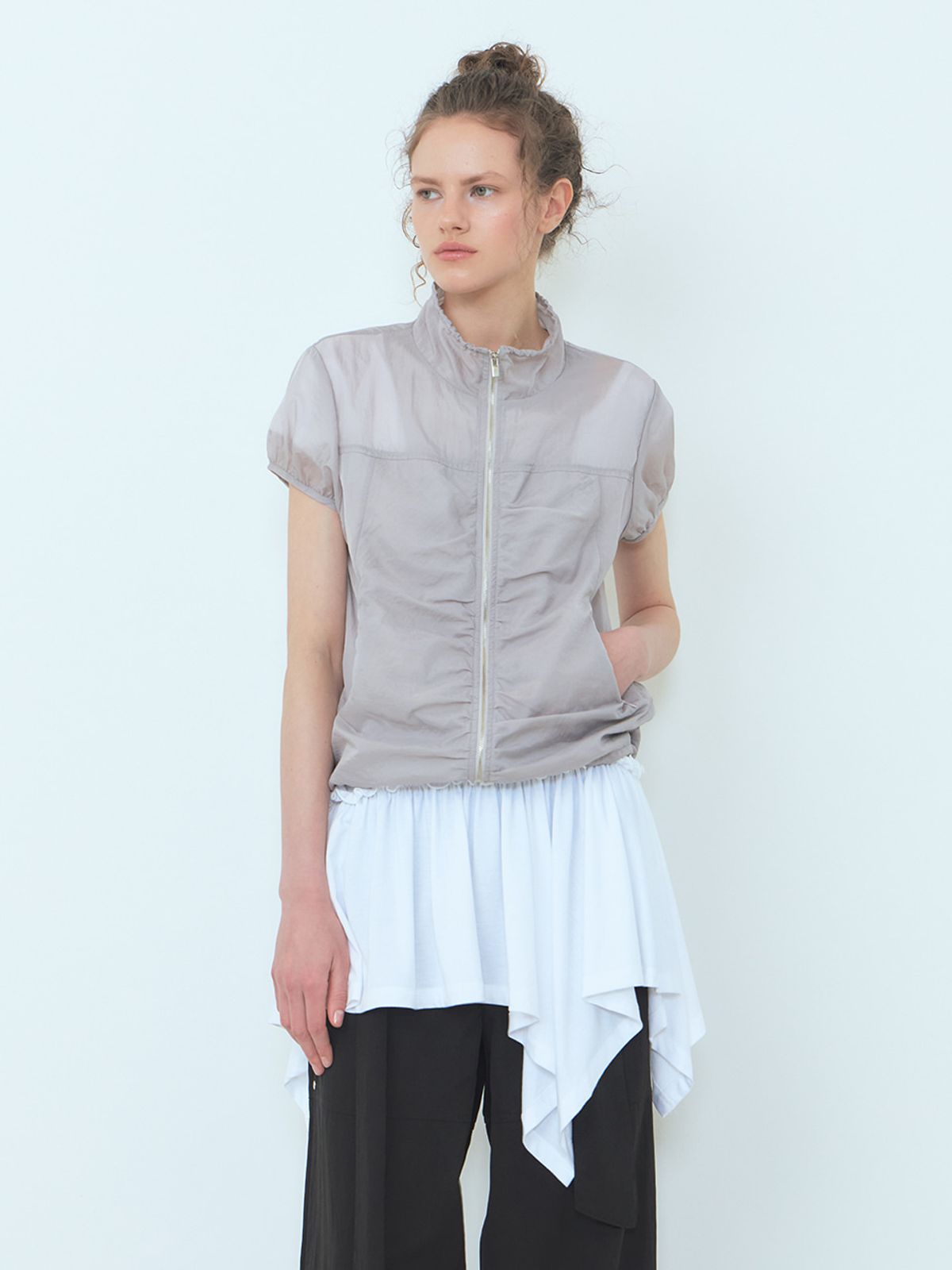 에트몽(ETMON) Curved Shirring Wind Jumper Greyish Purple