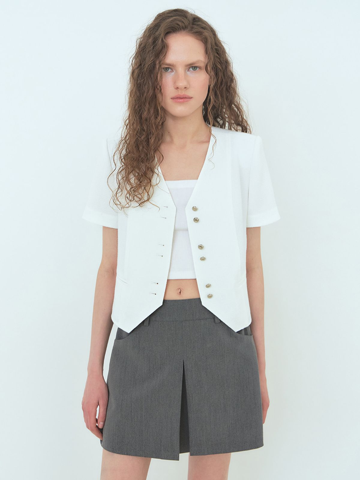 에트몽(ETMON) Double Button Tweed Jacket, White