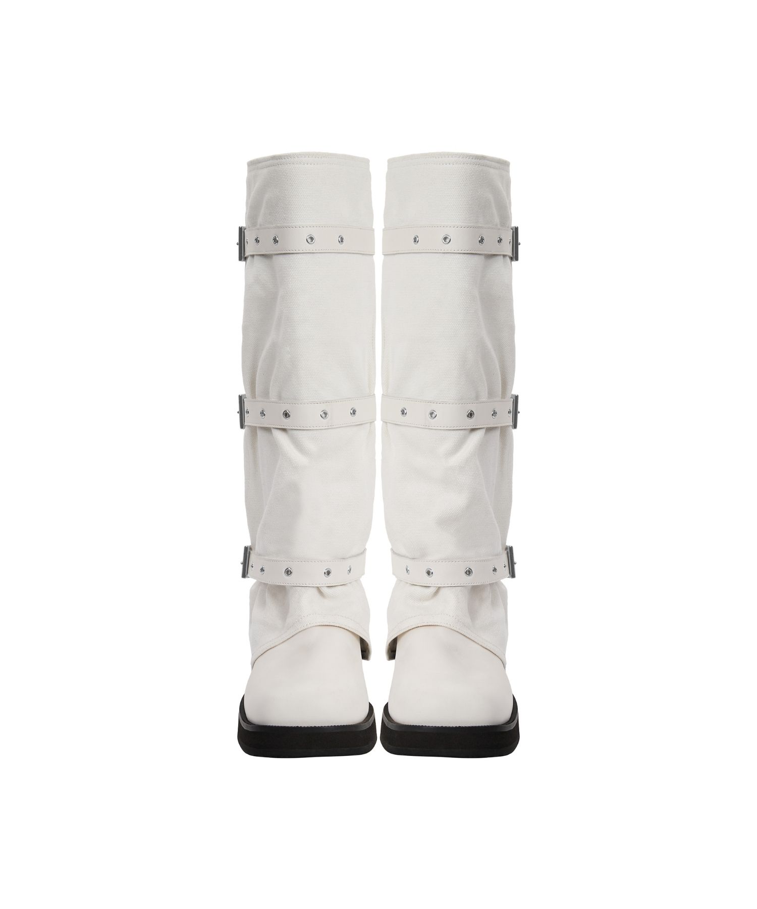 MUSINSA | TREEMINGBIRD Bold Wrinkled Belted Long Boots [ White ]