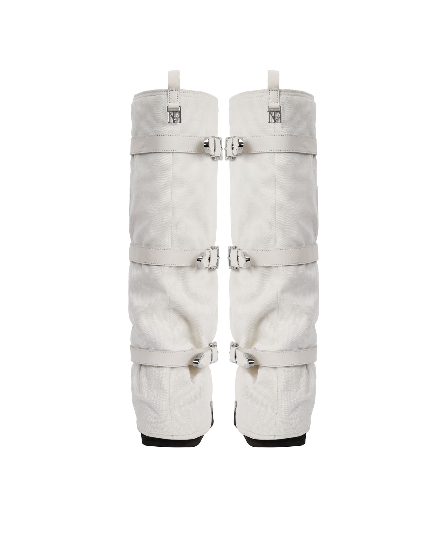 MUSINSA | TREEMINGBIRD Bold Wrinkled Belted Long Boots [ White ]