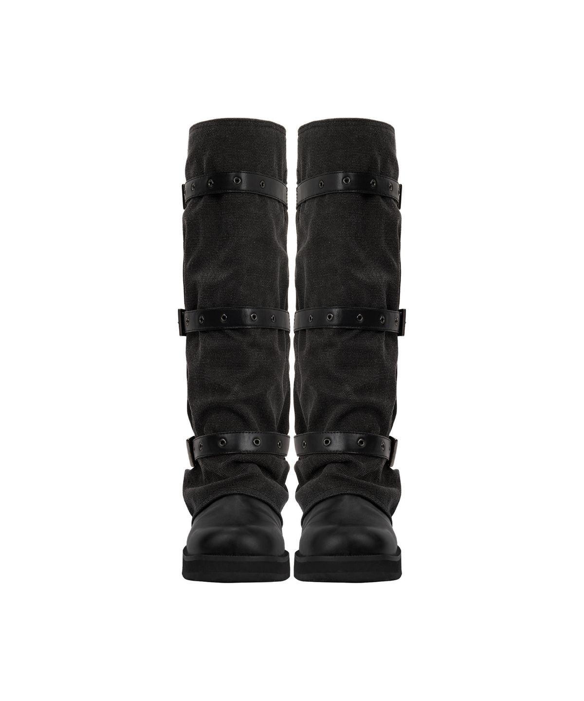 트리밍버드(TREEMINGBIRD) Bold Wrinkled Belted Long Boots [ Black ]