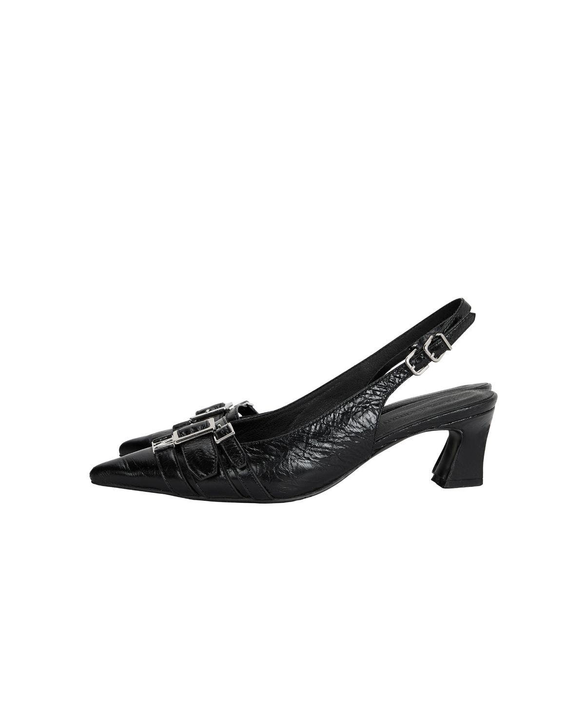 트리밍버드(TREEMINGBIRD) Leather Belted Slingback Shoes [ Black ]