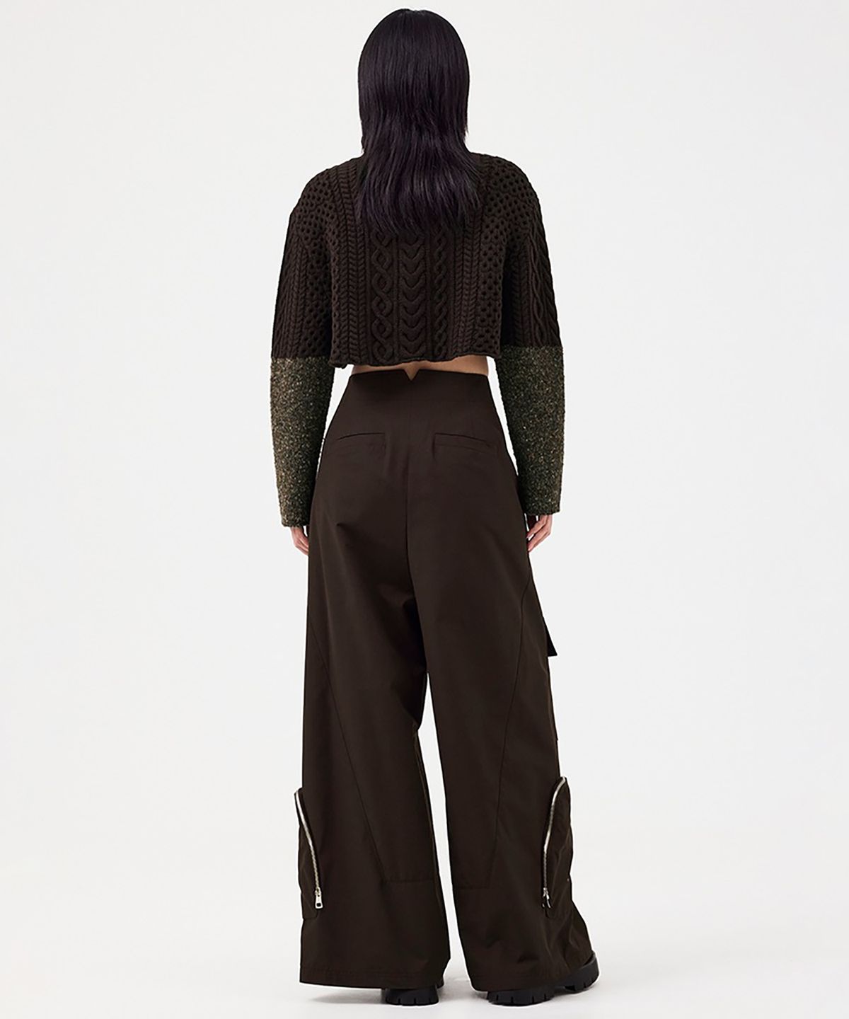 스튜디오 톰보이 엑스(STUDIO TOMBOY X) (W) 크롭 케이블 니트 풀오버 브라운 CROPPED CABLE KNIT PULLOVER BROWN