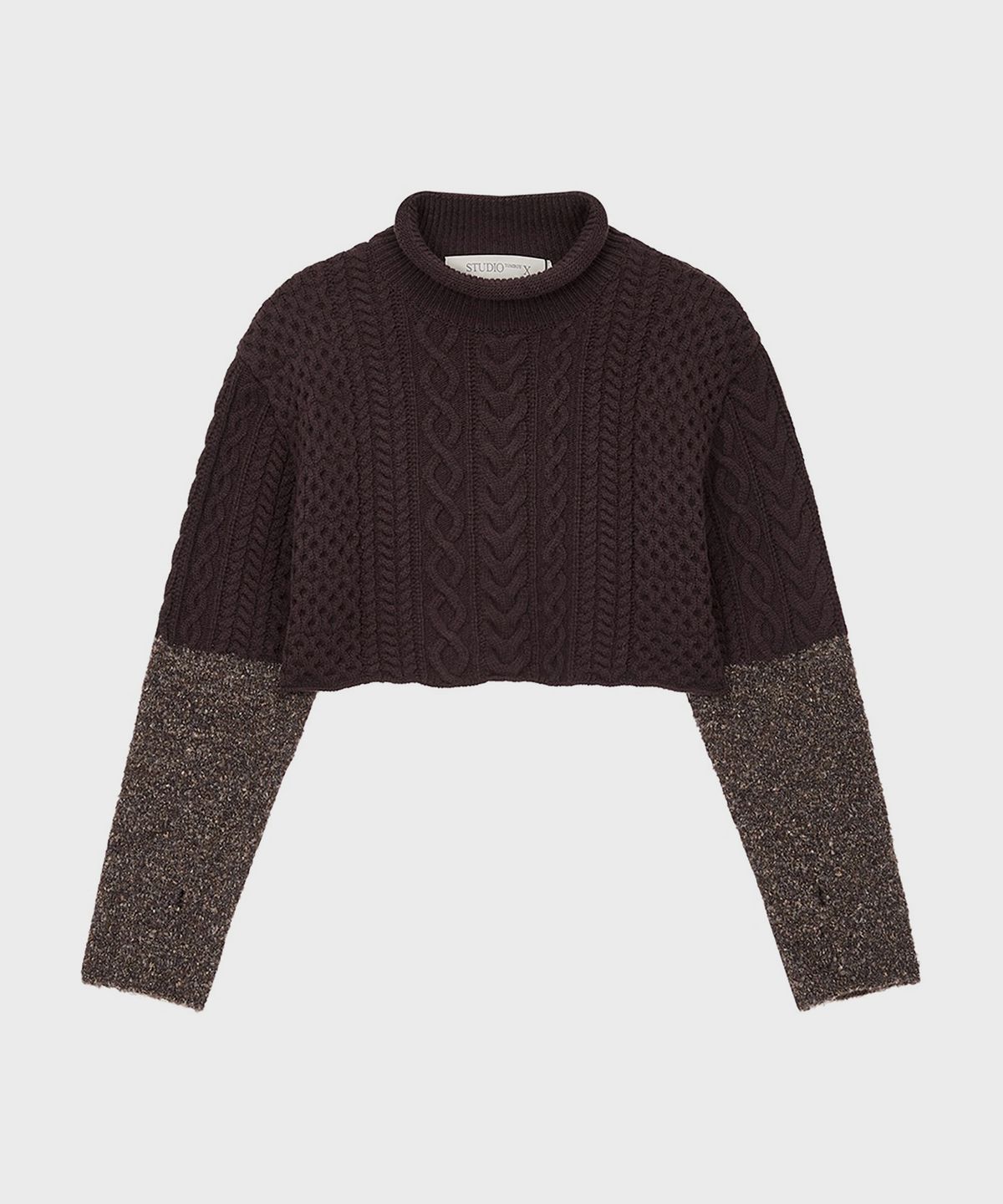 스튜디오 톰보이 엑스(STUDIO TOMBOY X) (W) 크롭 케이블 니트 풀오버 브라운 CROPPED CABLE KNIT PULLOVER BROWN